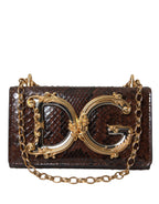 Dolce & Gabbana Brown Python Leather DG Girls Crossbody Phone Bag - Zeiniez