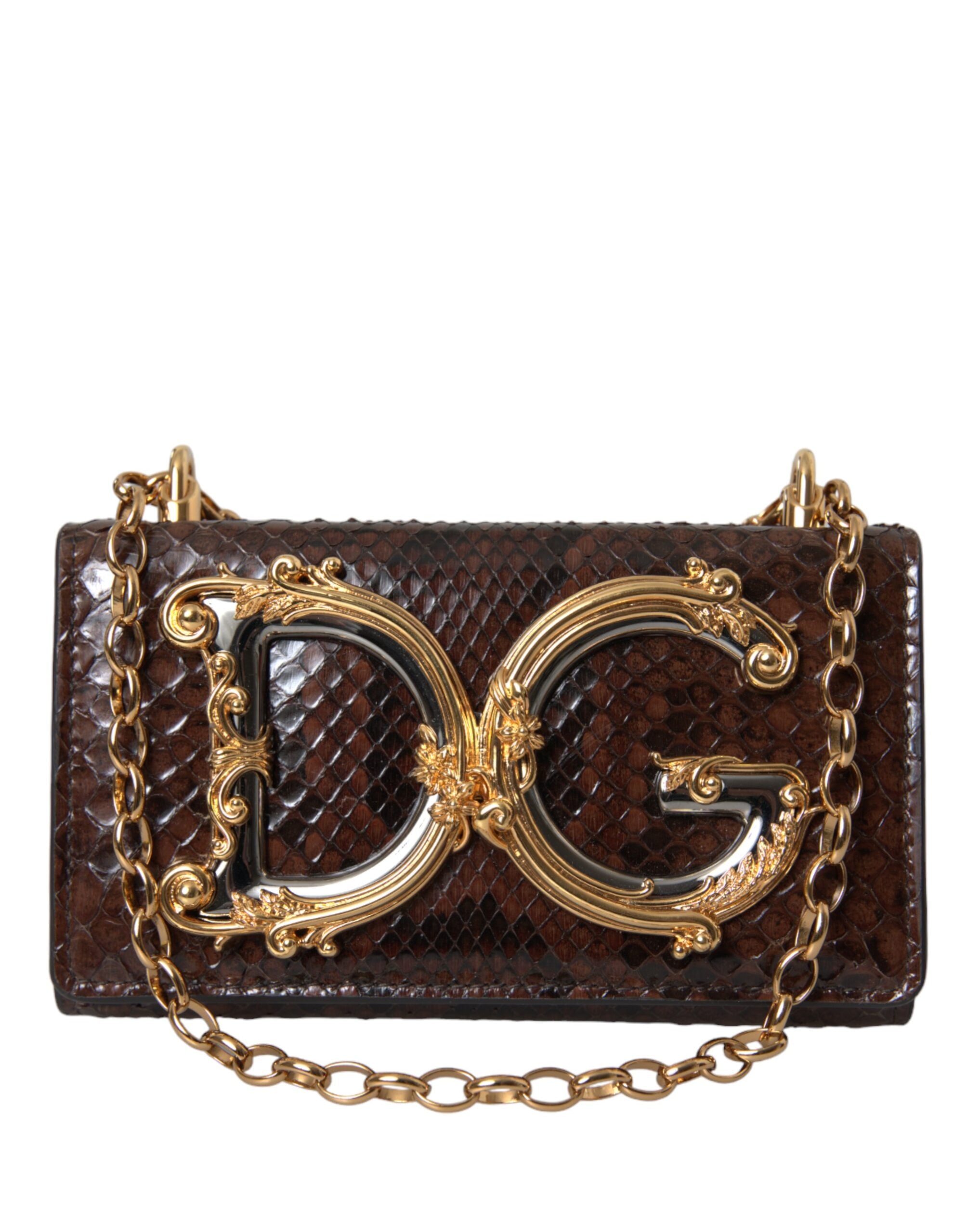 Dolce & Gabbana Brown Python Leather DG Girls Crossbody Phone Bag - Zeiniez