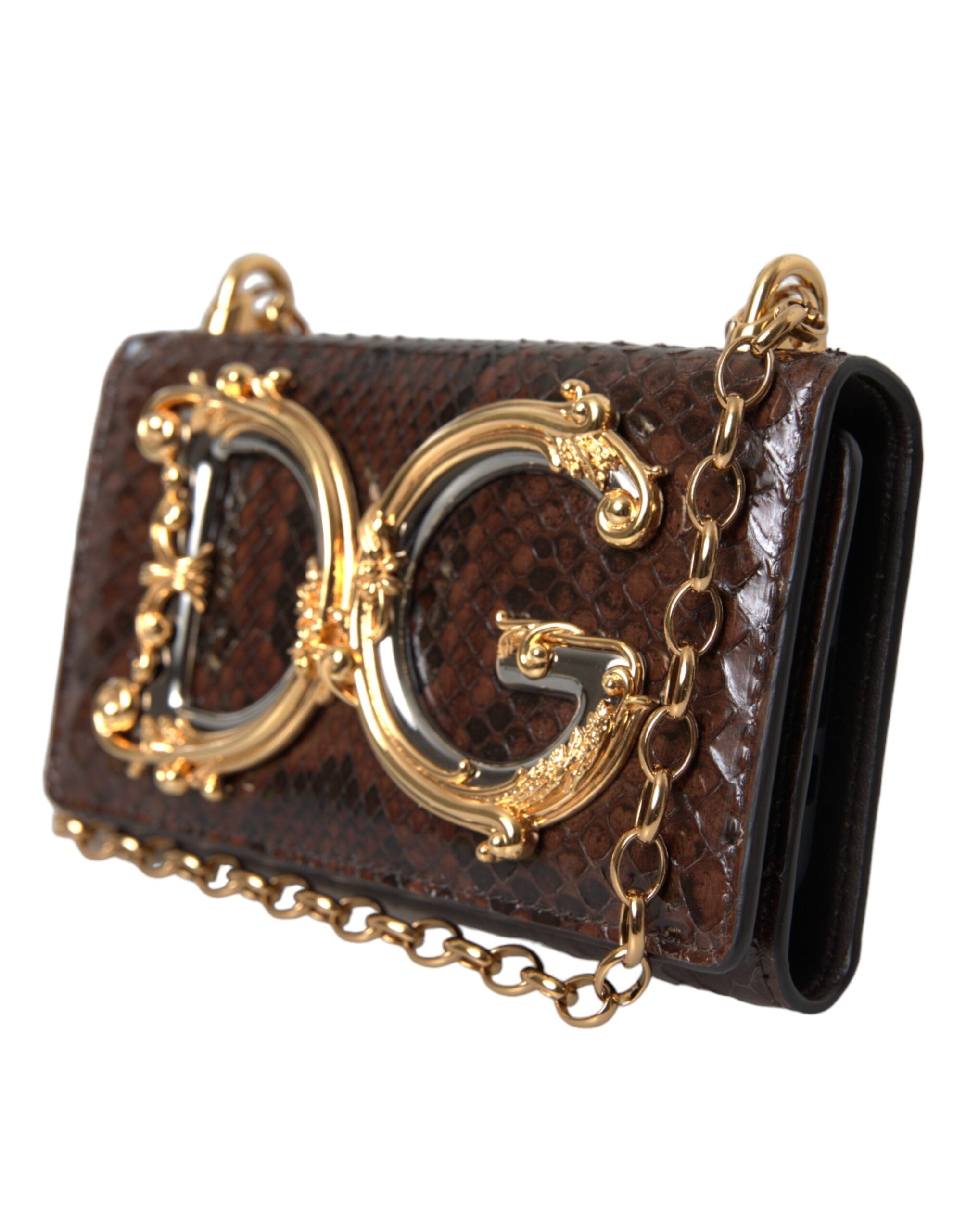 Dolce & Gabbana Brown Python Leather DG Girls Crossbody Phone Bag - Zeiniez