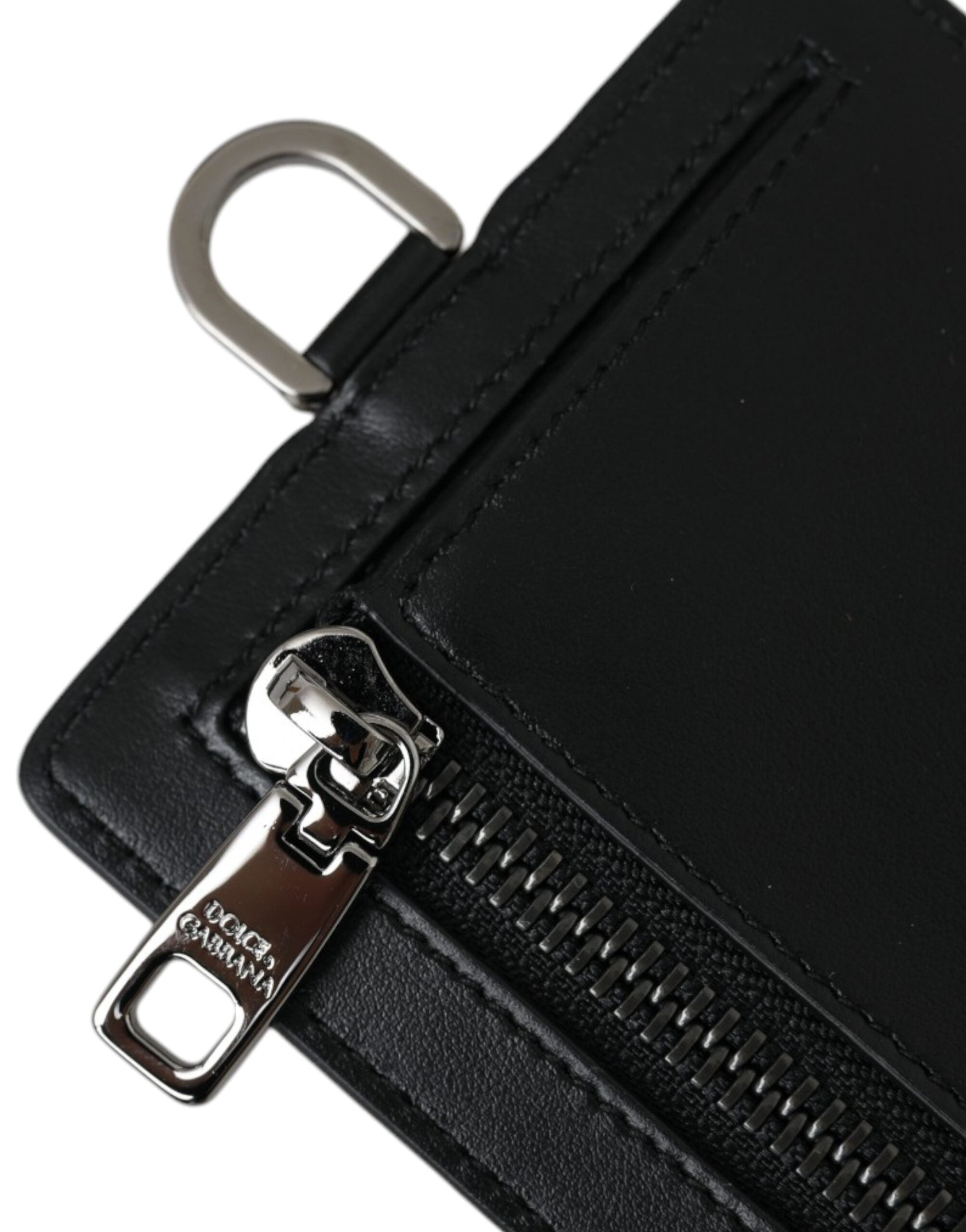 Dolce & Gabbana Black Calf Leather Lanyard Logo Card Holder Men Wallet - Zeiniez