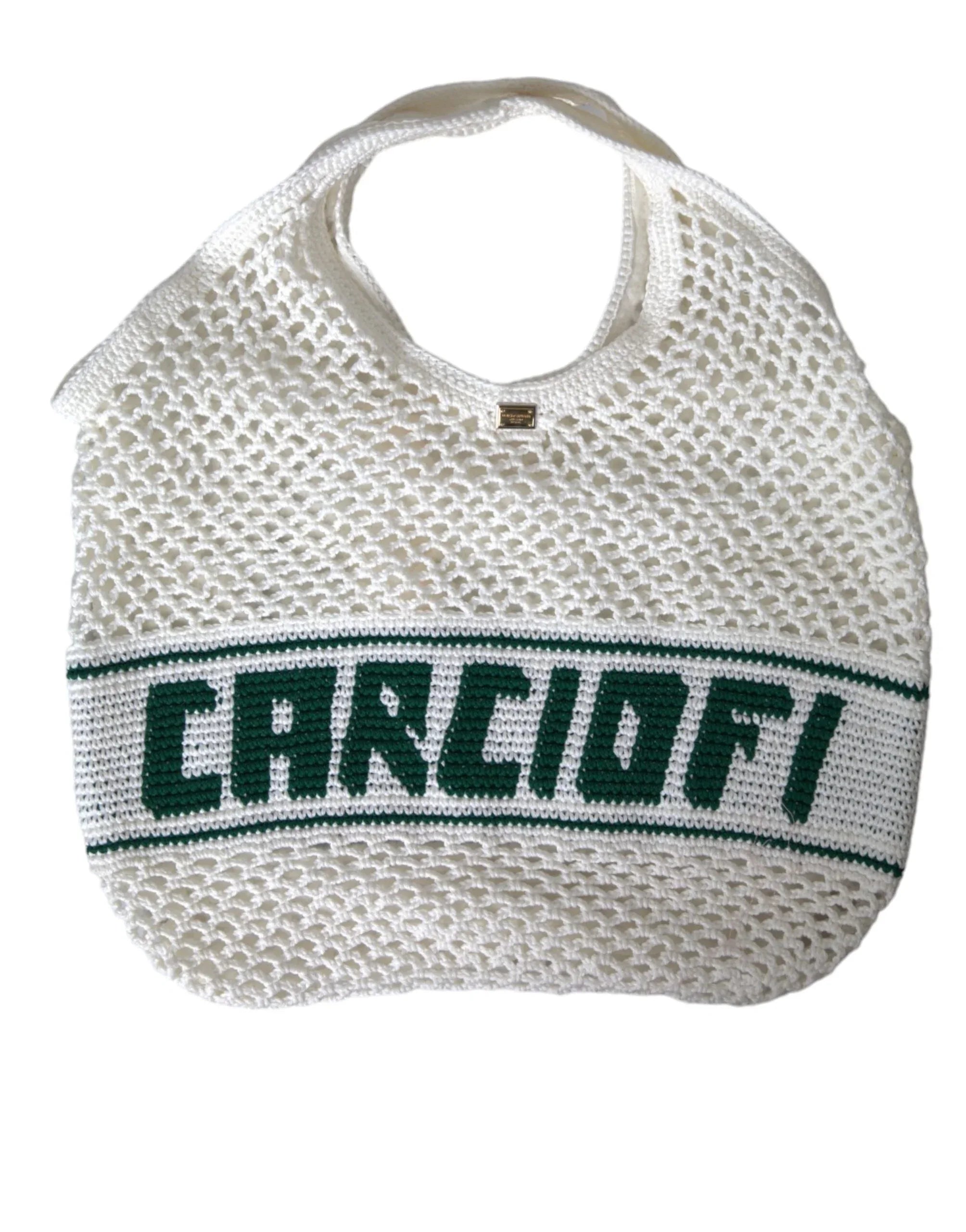 Dolce & Gabbana White Green Knitted Cotton Logo Shopping Tote Bag - Zeiniez