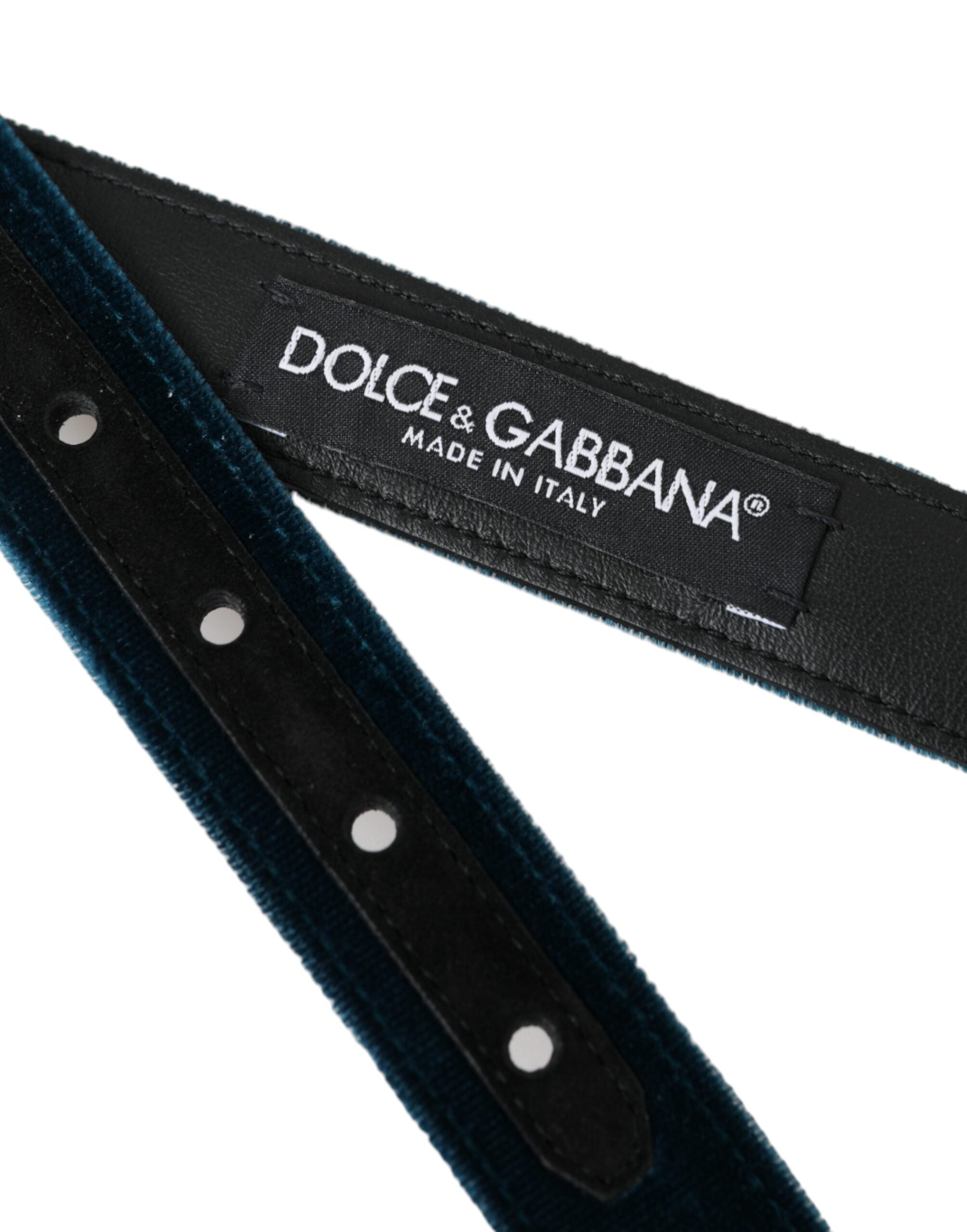 Dolce & Gabbana Blue Velvet Leather Silver Metal Buckle Belt - Zeiniez