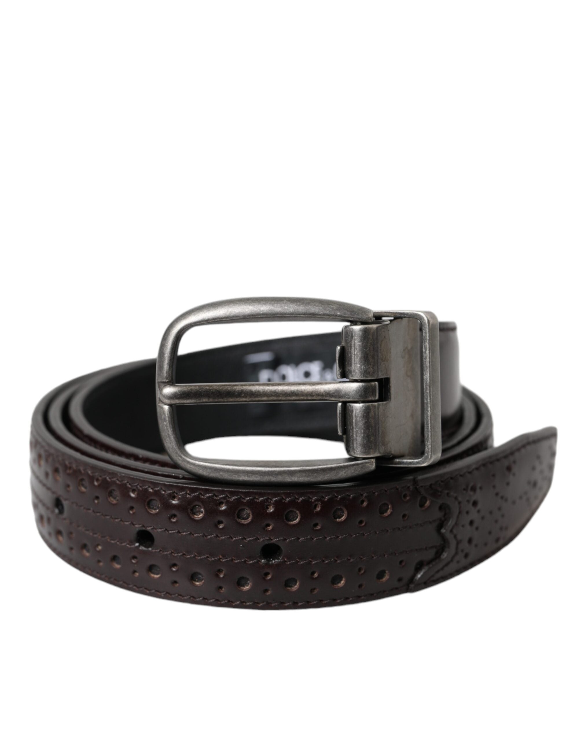 Dolce & Gabbana Dark Brown Perforated Leather Metal Buckle Belt Men - Zeiniez
