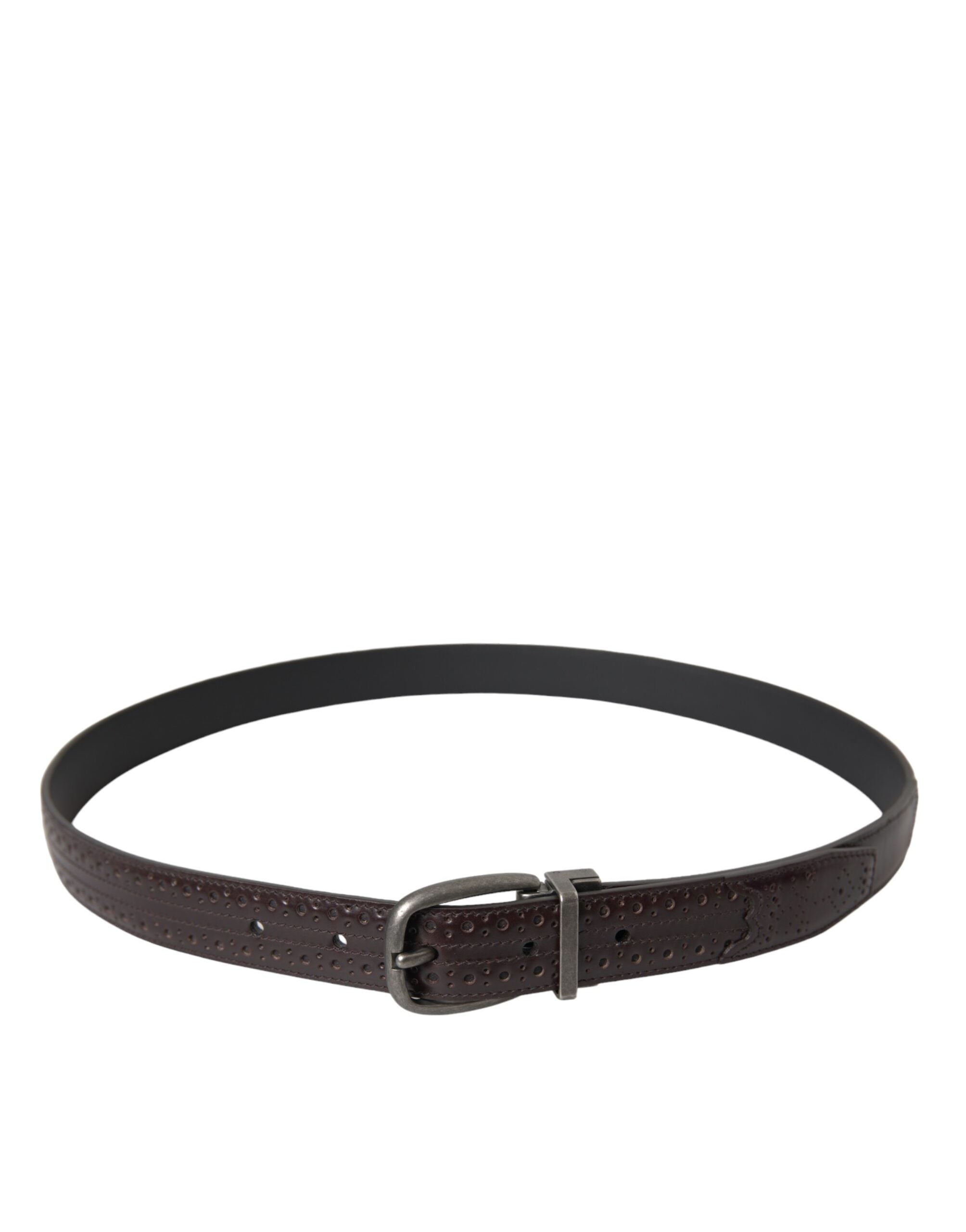 Dolce & Gabbana Dark Brown Perforated Leather Metal Buckle Belt Men - Zeiniez