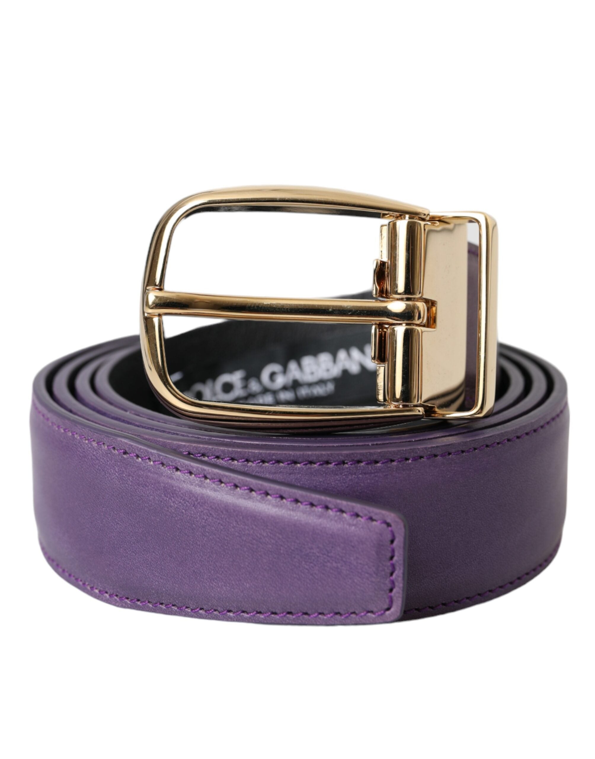 Dolce & Gabbana Purple Leather Gold Metal Buckle Belt Men - Zeiniez