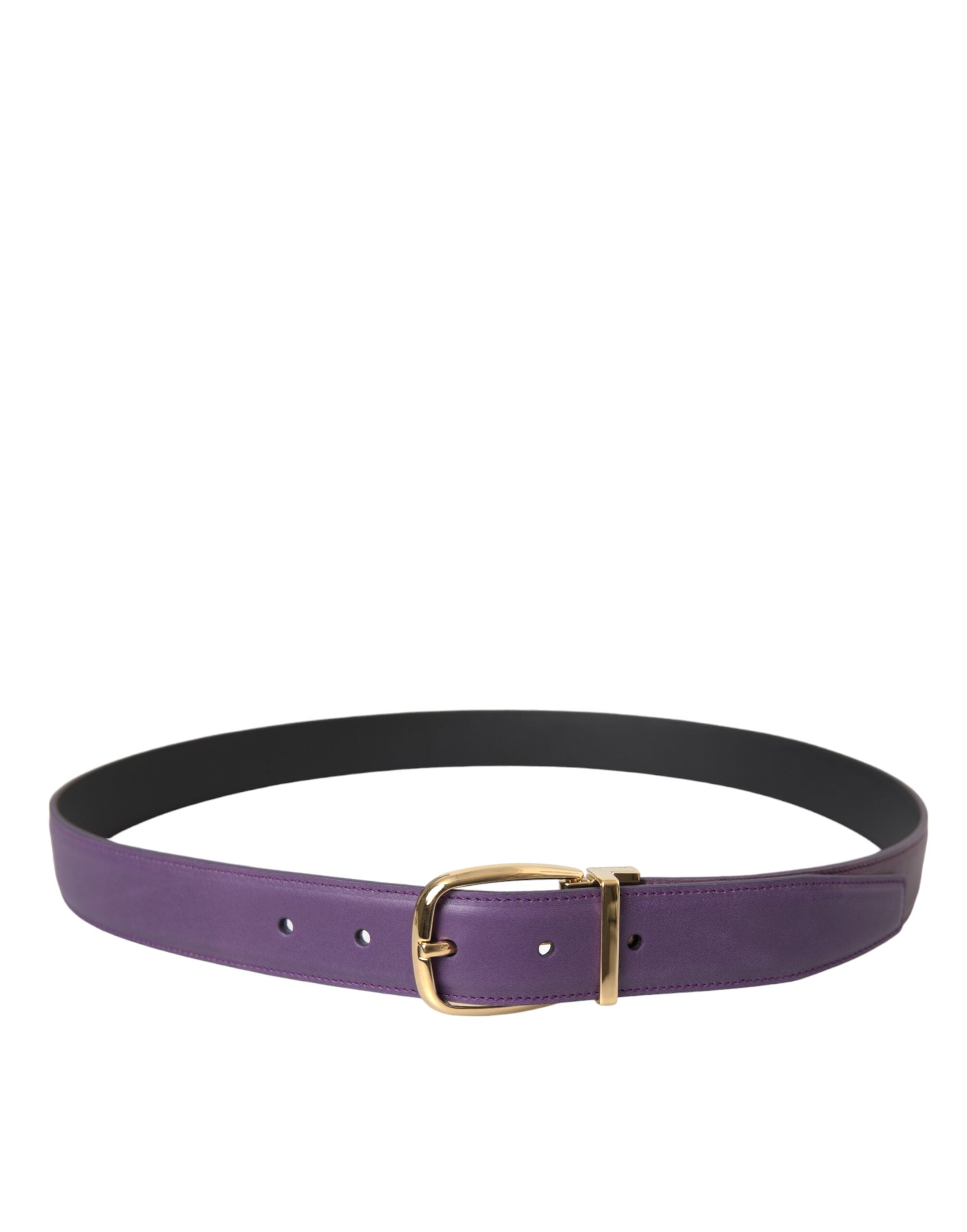 Dolce & Gabbana Purple Leather Gold Metal Buckle Belt Men - Zeiniez