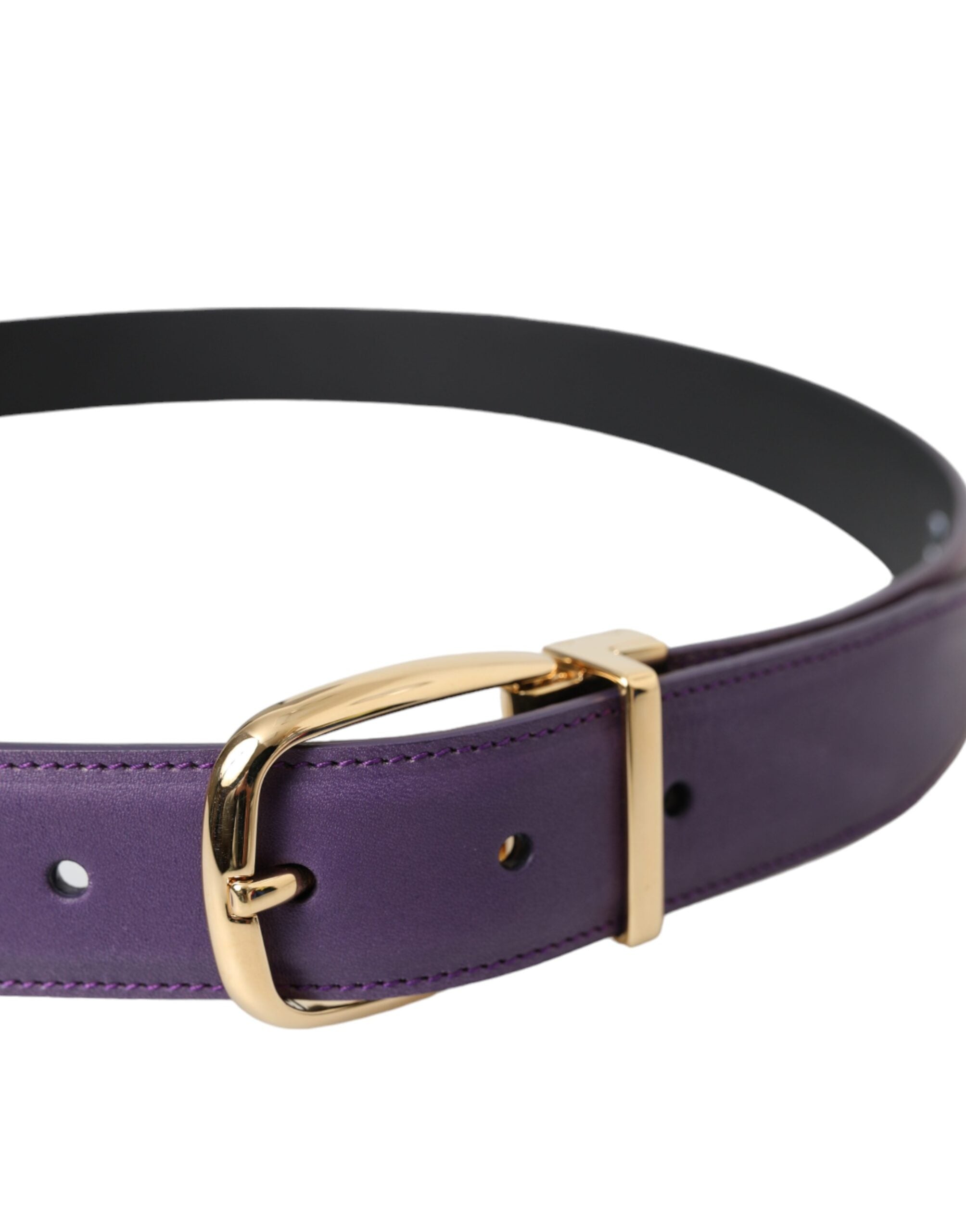 Dolce & Gabbana Purple Leather Gold Metal Buckle Belt Men - Zeiniez