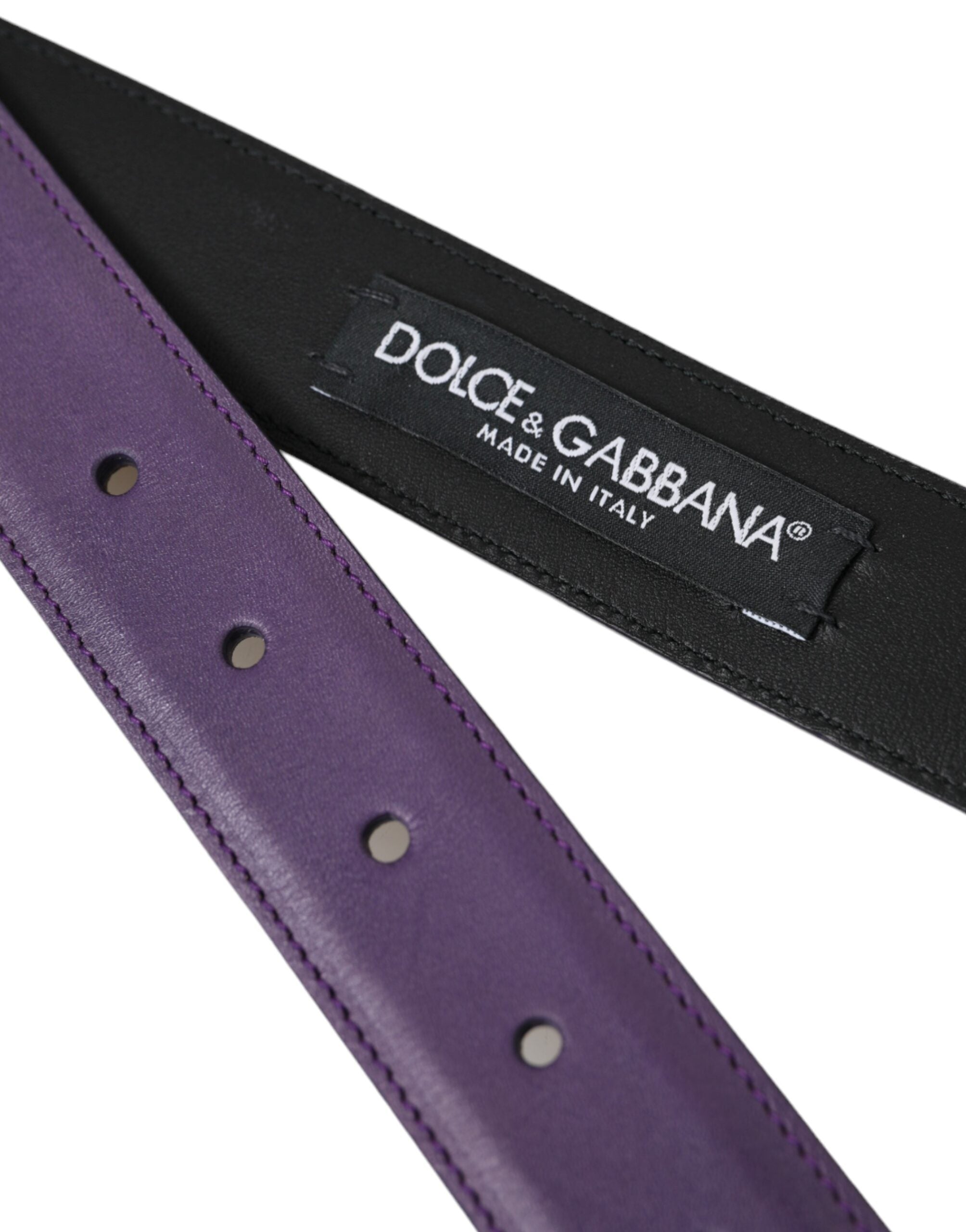 Dolce & Gabbana Purple Leather Gold Metal Buckle Belt Men - Zeiniez