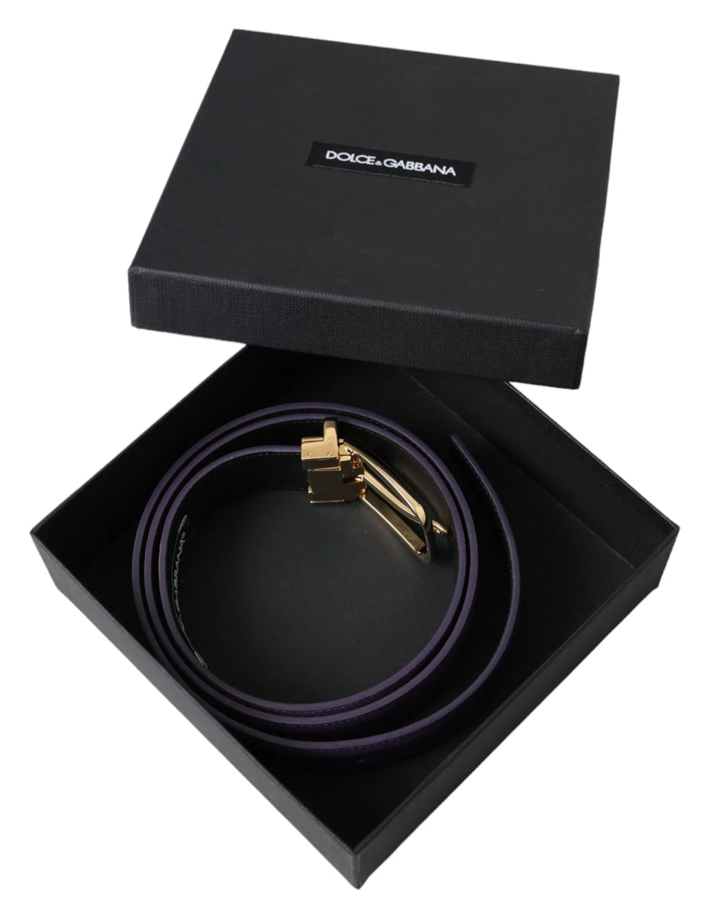 Dolce & Gabbana Purple Leather Gold Metal Buckle Belt Men - Zeiniez