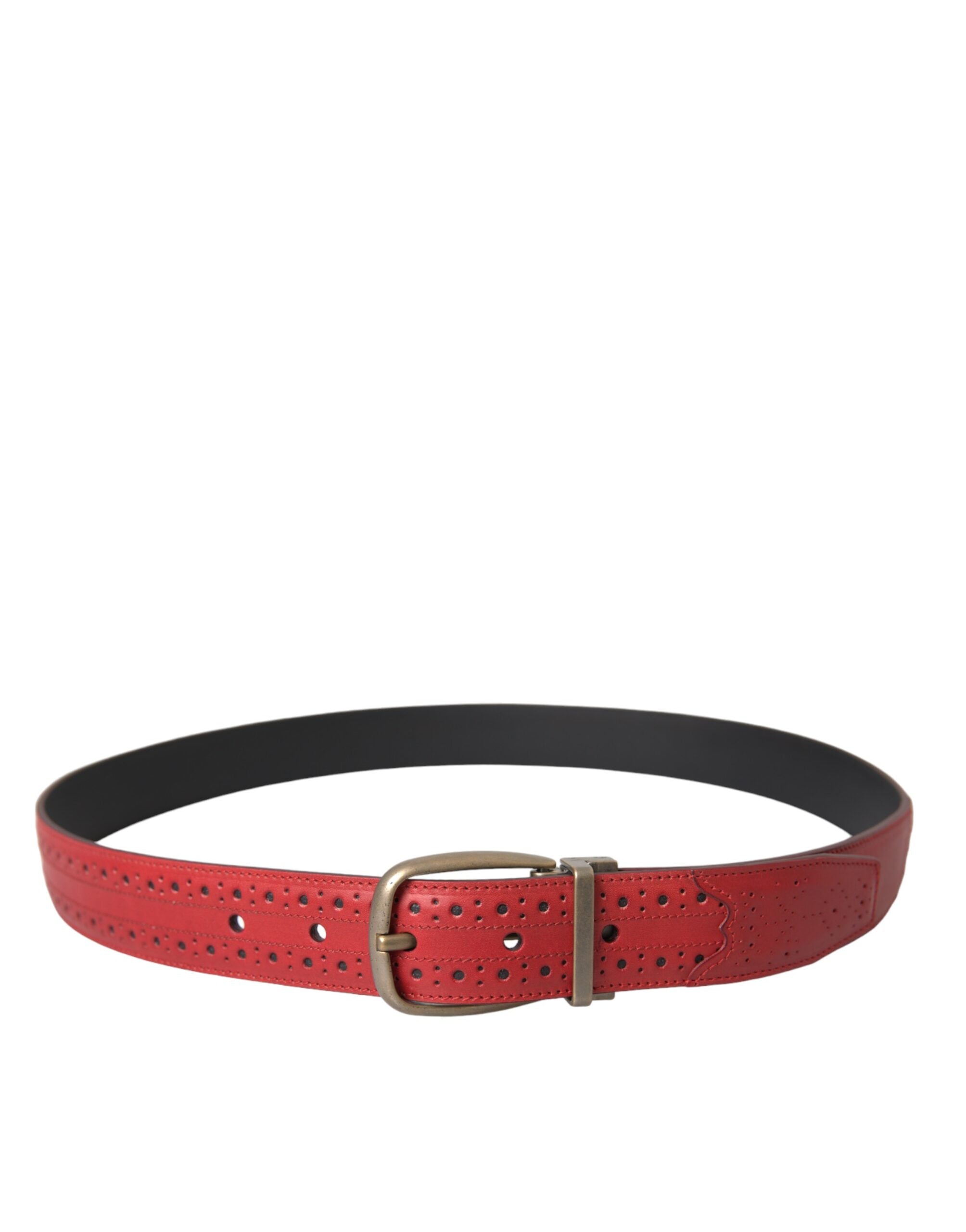 Dolce & Gabbana Red Perforated Leather Metal Buckle Belt Men - Zeiniez