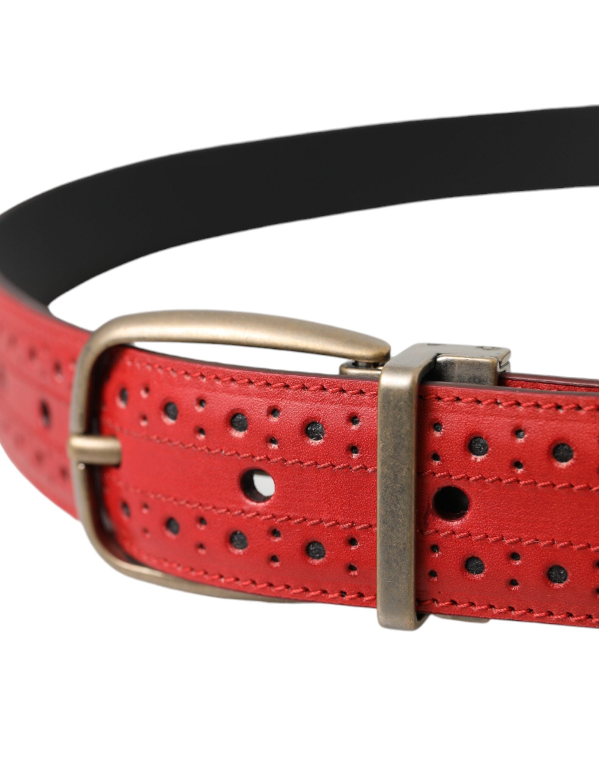 Dolce & Gabbana Red Perforated Leather Metal Buckle Belt Men - Zeiniez