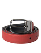 Dolce & Gabbana Red Leather Silver Metal Buckle Belt Men - Zeiniez