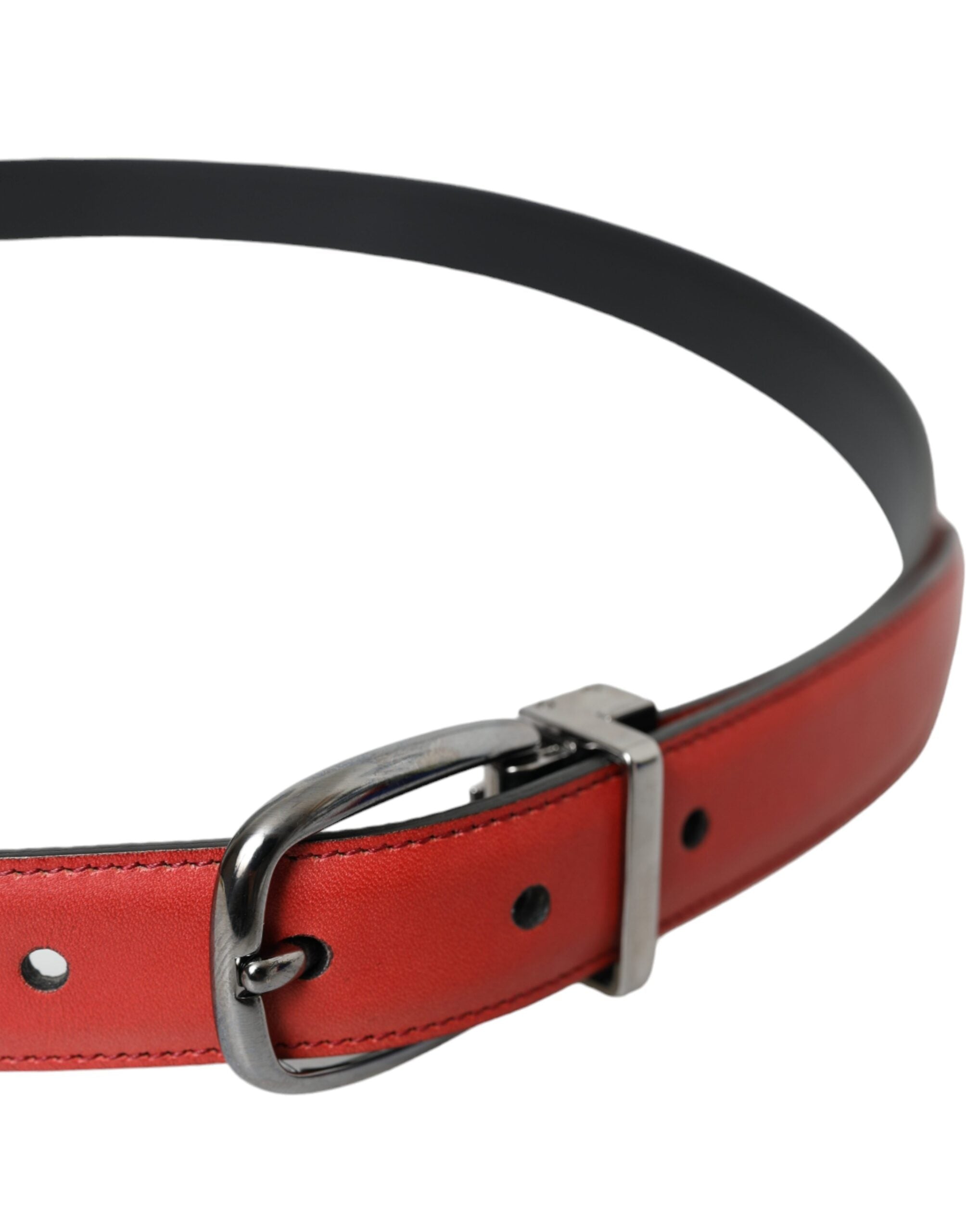 Dolce & Gabbana Red Leather Silver Metal Buckle Belt Men - Zeiniez