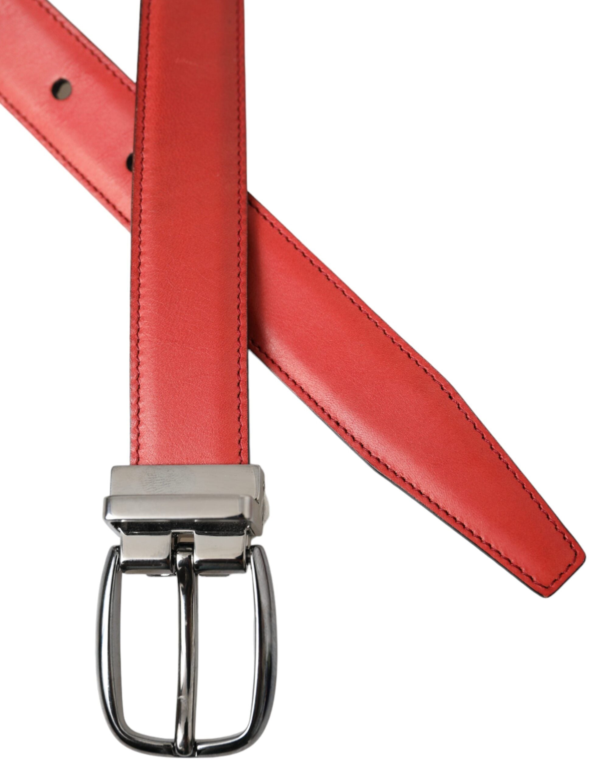 Dolce & Gabbana Red Leather Silver Metal Buckle Belt Men - Zeiniez