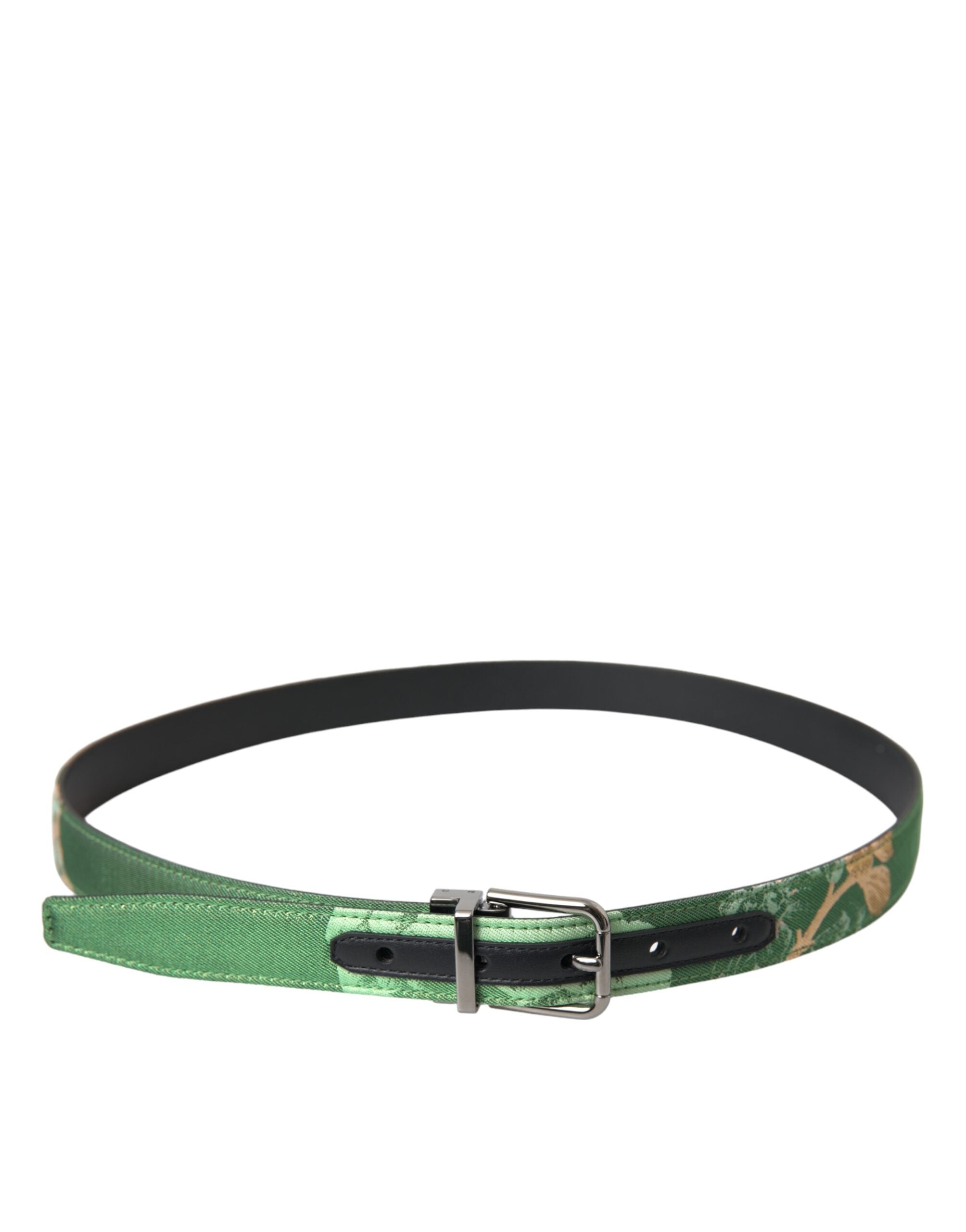 Dolce & Gabbana Green Leather Jacquard Silver Metal Buckle Belt - Zeiniez