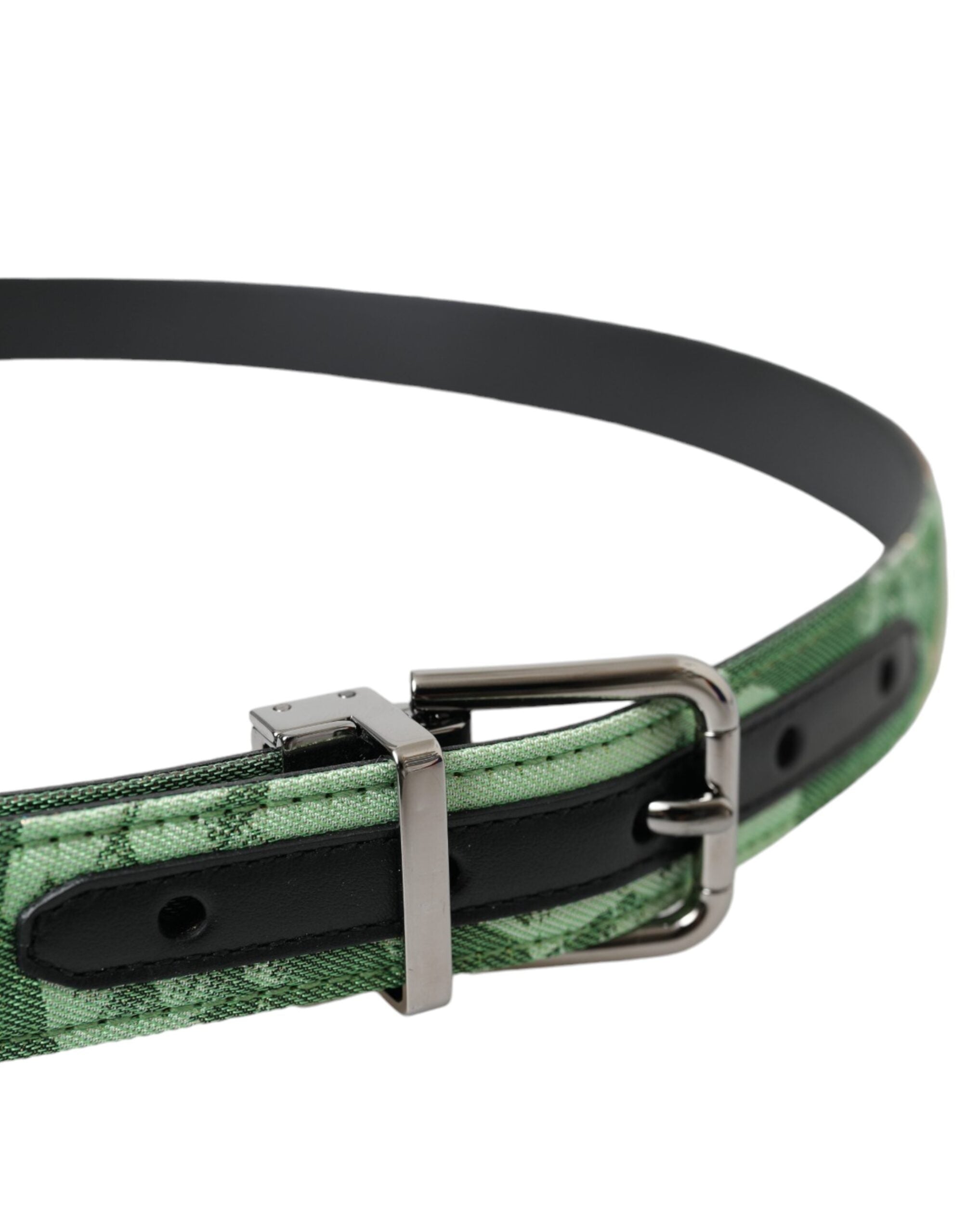Dolce & Gabbana Green Leather Jacquard Silver Metal Buckle Belt - Zeiniez