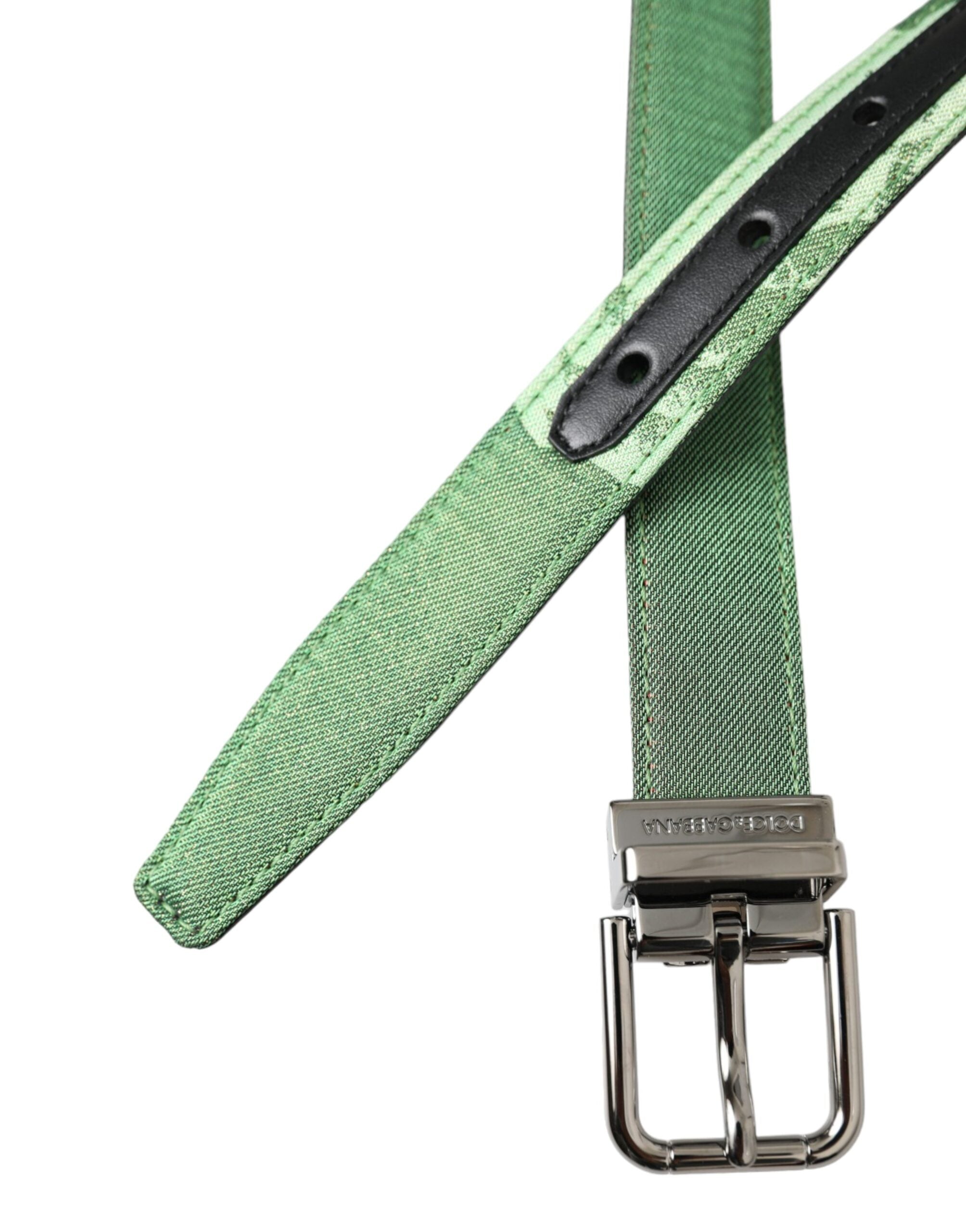 Dolce & Gabbana Green Leather Jacquard Silver Metal Buckle Belt - Zeiniez