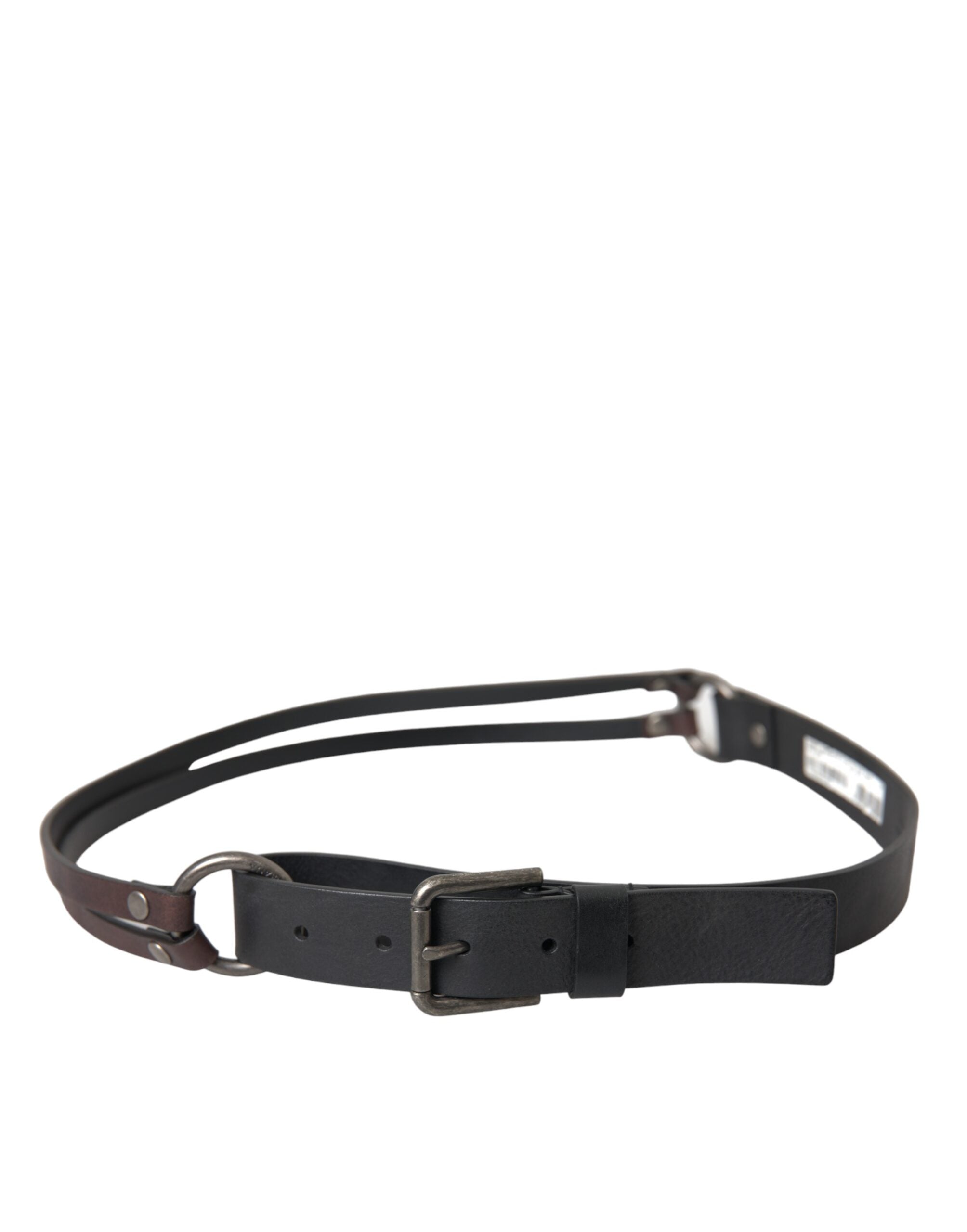Dolce & Gabbana Black Brown Leather Silver Metal Buckle Belt - Zeiniez