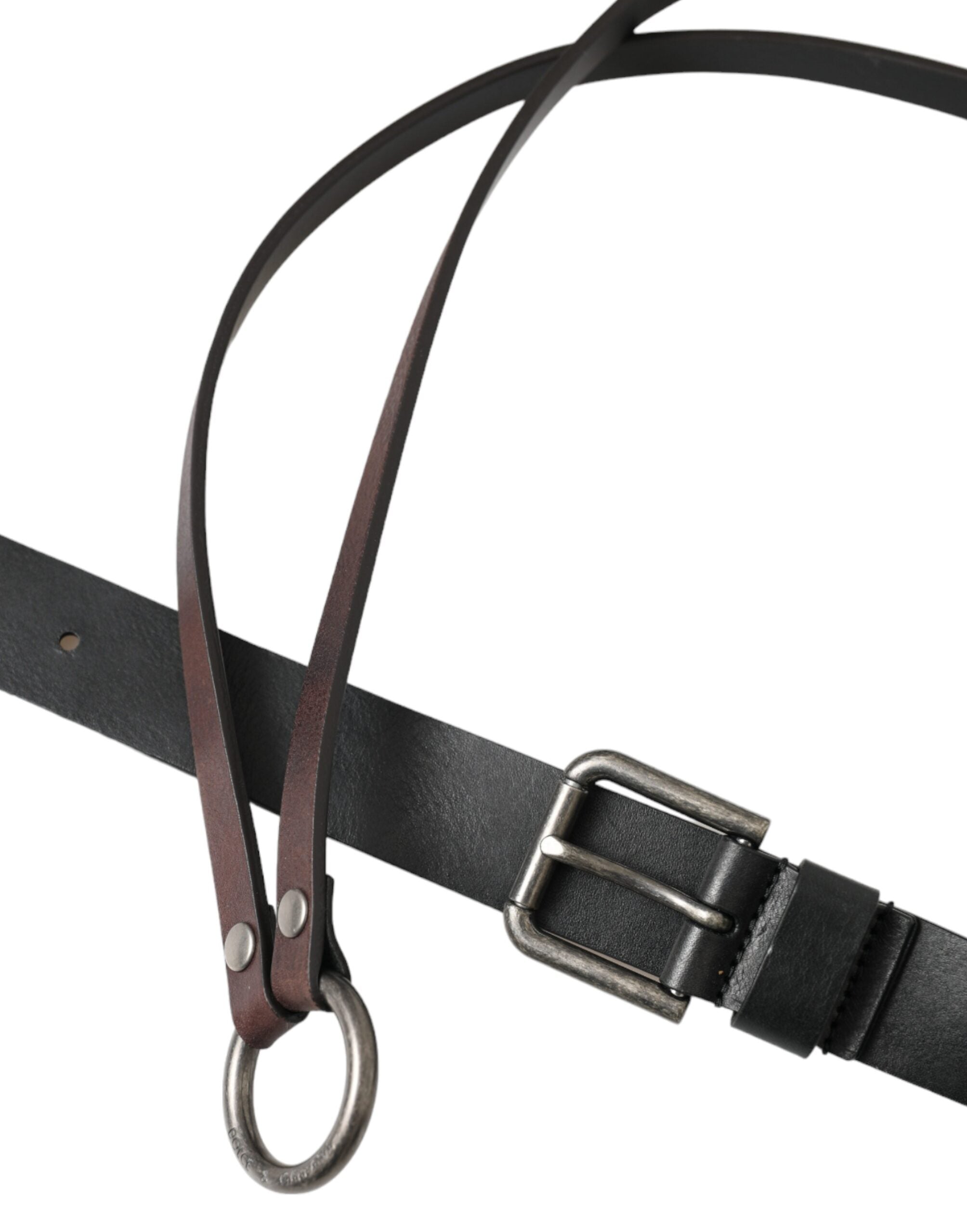 Dolce & Gabbana Black Brown Leather Silver Metal Buckle Belt - Zeiniez