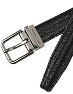 Dolce & Gabbana Black Jacquard Stripes Silver Metal Buckle Belt - Zeiniez