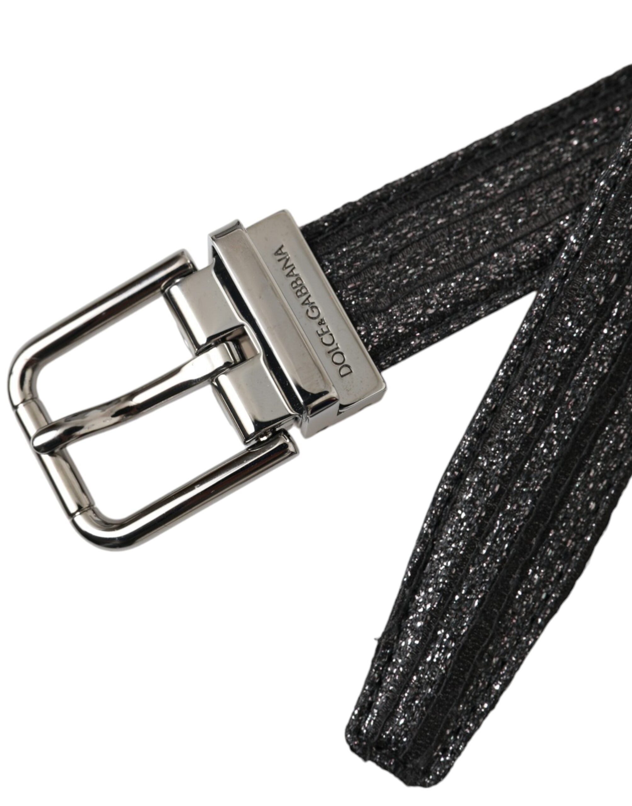 Dolce & Gabbana Black Jacquard Stripes Silver Metal Buckle Belt - Zeiniez