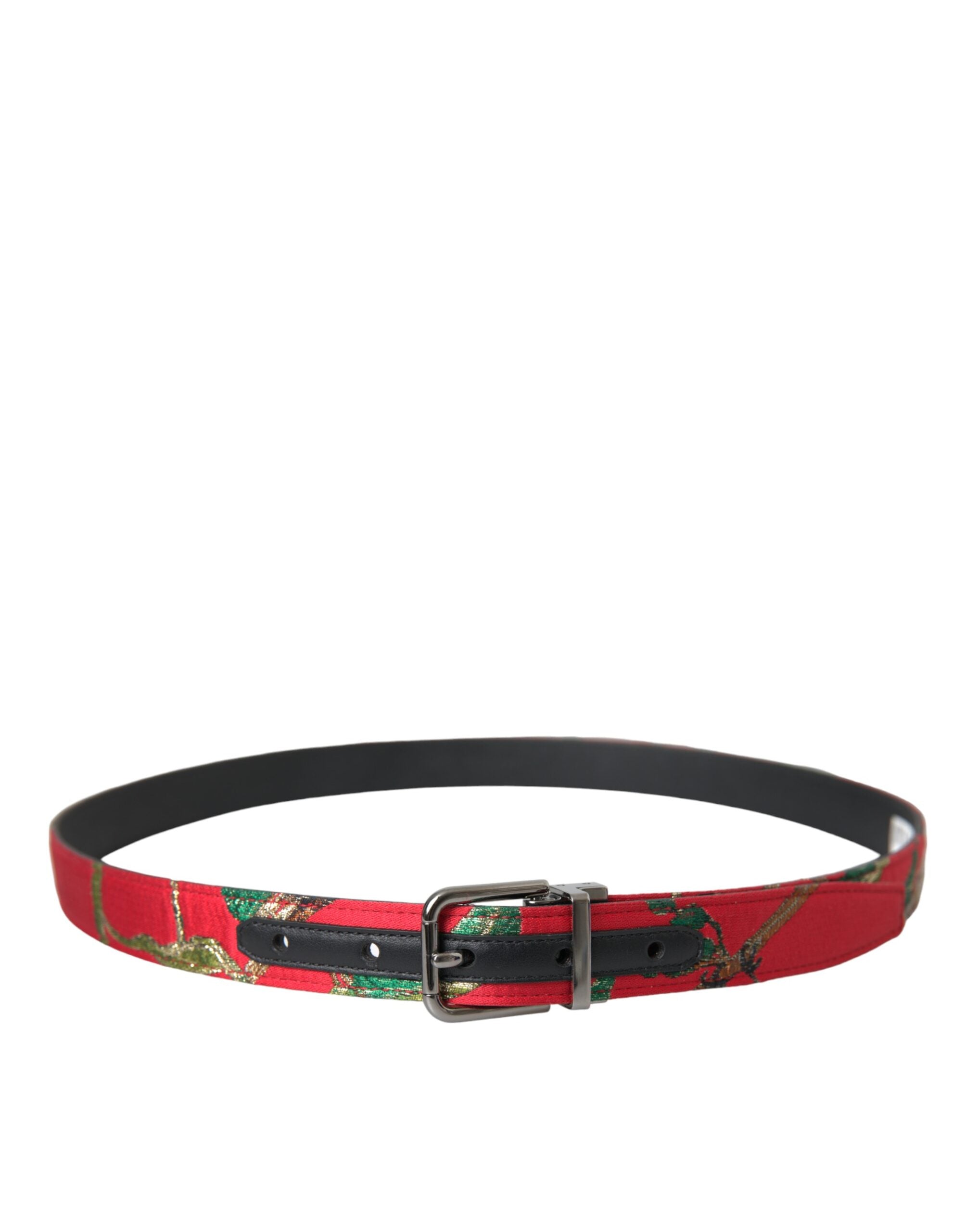 Dolce & Gabbana Red Leather Jacquard Silver Metal Buckle Belt - Zeiniez