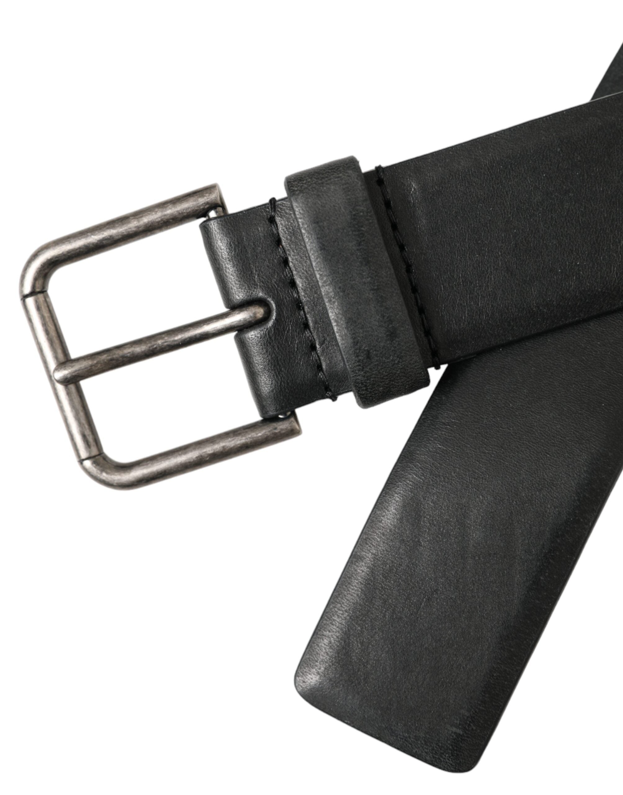 Dolce & Gabbana Black Calf Leather Silver Metal Buckle Belt - Zeiniez