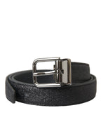 Dolce & Gabbana Black Glittered Leather Silver Buckle Belt - Zeiniez