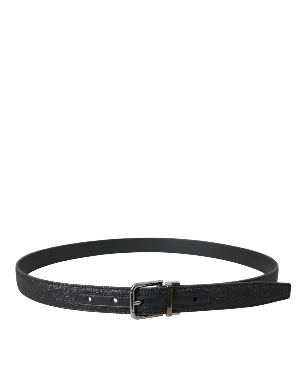 Dolce & Gabbana Black Glittered Leather Silver Buckle Belt - Zeiniez