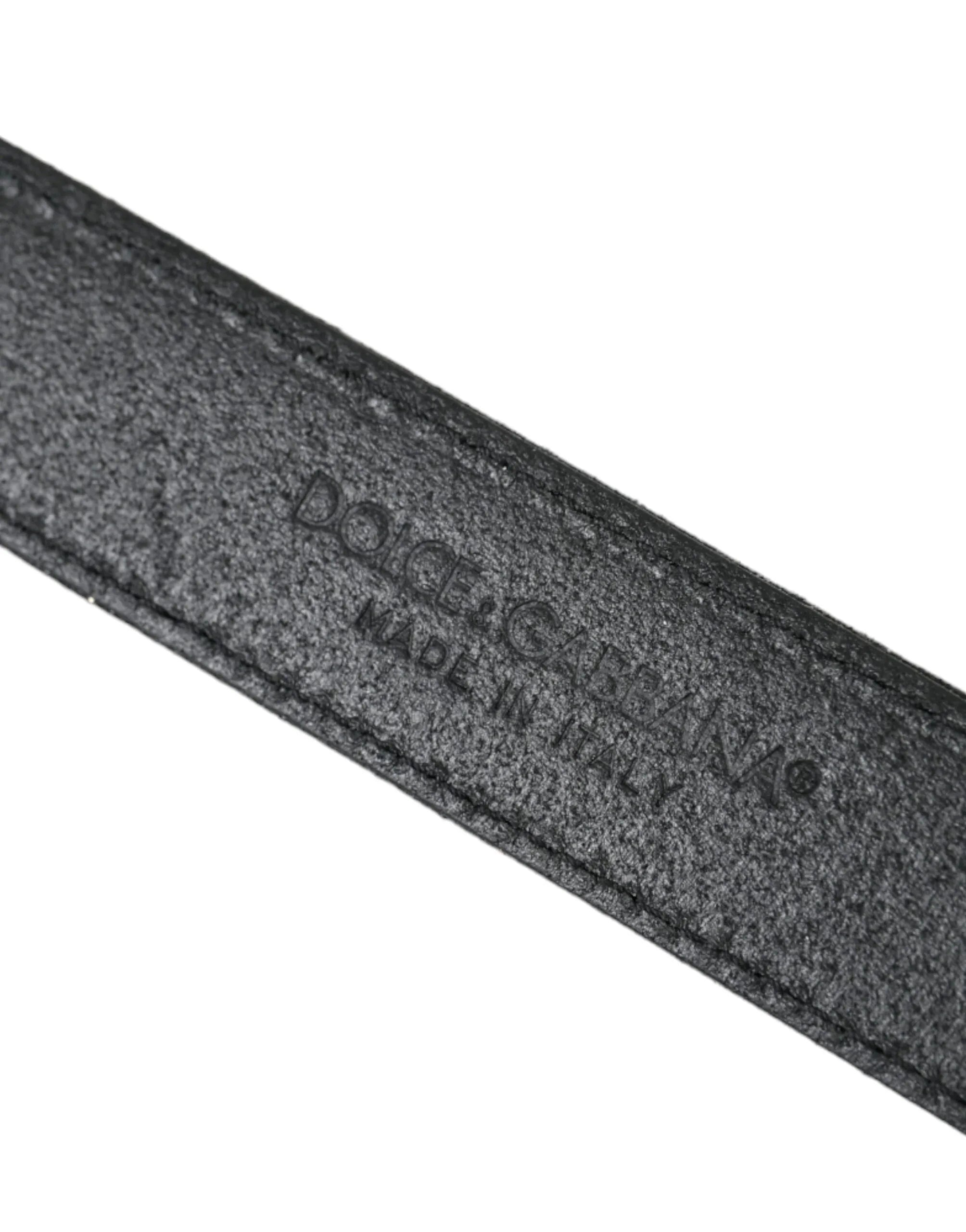 Dolce & Gabbana Black Glittered Leather Silver Buckle Belt - Zeiniez