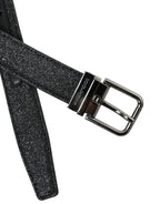 Dolce & Gabbana Black Glittered Leather Silver Buckle Belt - Zeiniez