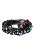 Dolce & Gabbana Black Sequined Silver Metal Buckle Women Belt - Zeiniez