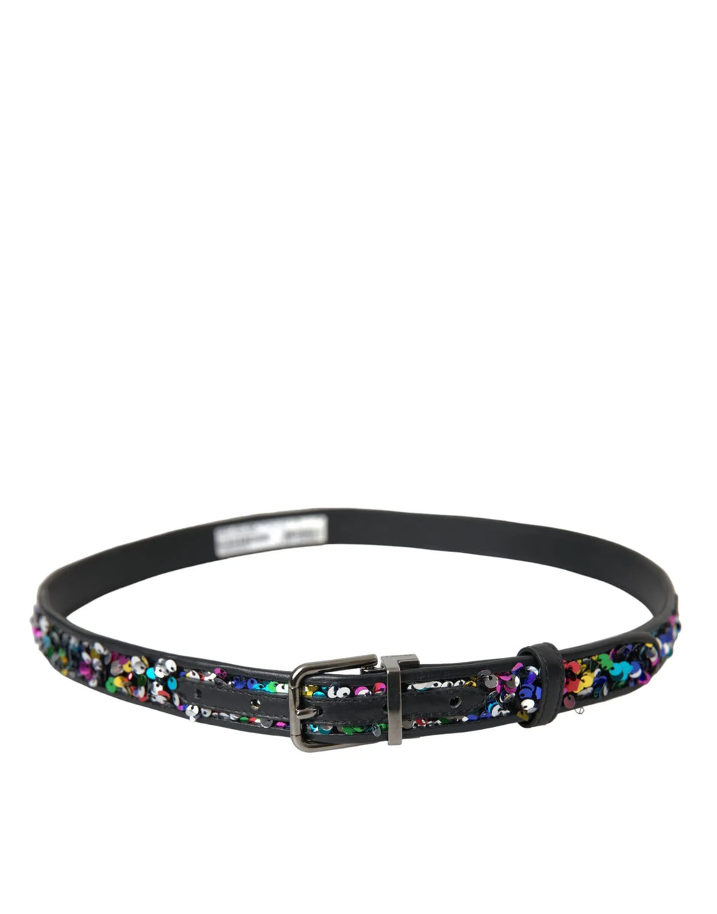 Dolce & Gabbana Black Sequined Silver Metal Buckle Women Belt - Zeiniez