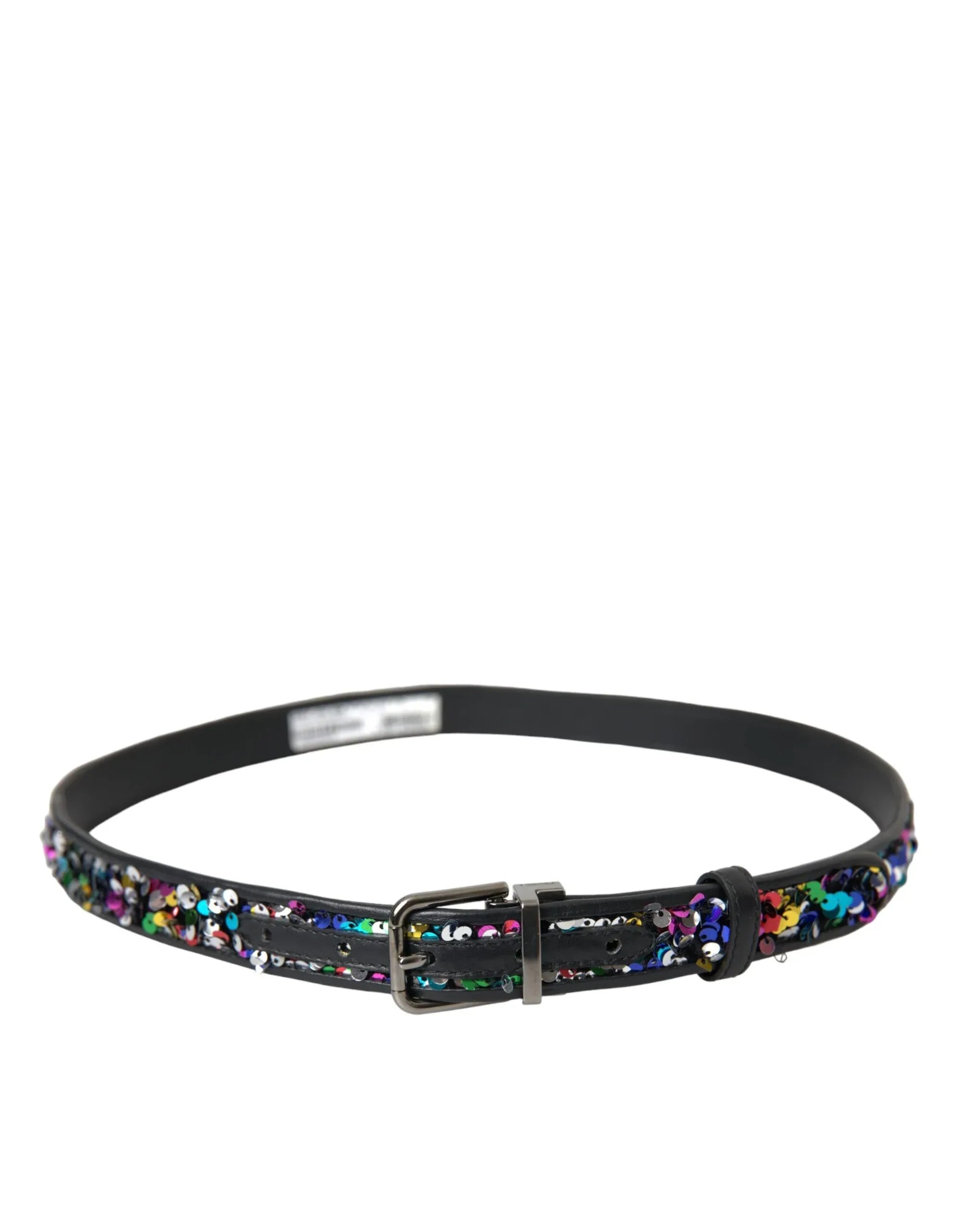 Dolce & Gabbana Black Sequined Silver Metal Buckle Women Belt - Zeiniez