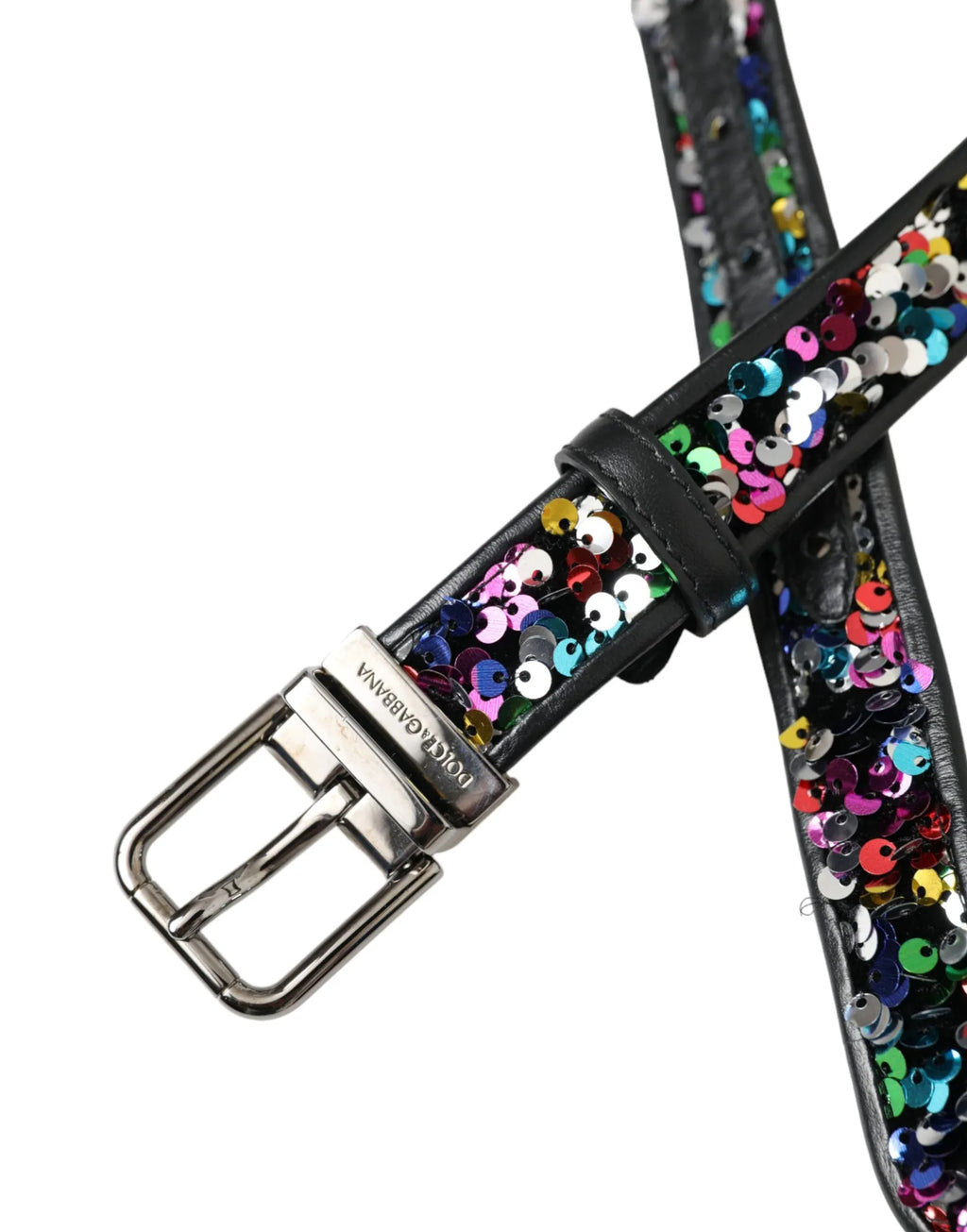 Dolce & Gabbana Black Sequined Silver Metal Buckle Women Belt - Zeiniez