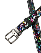 Dolce & Gabbana Black Sequined Silver Metal Buckle Women Belt - Zeiniez