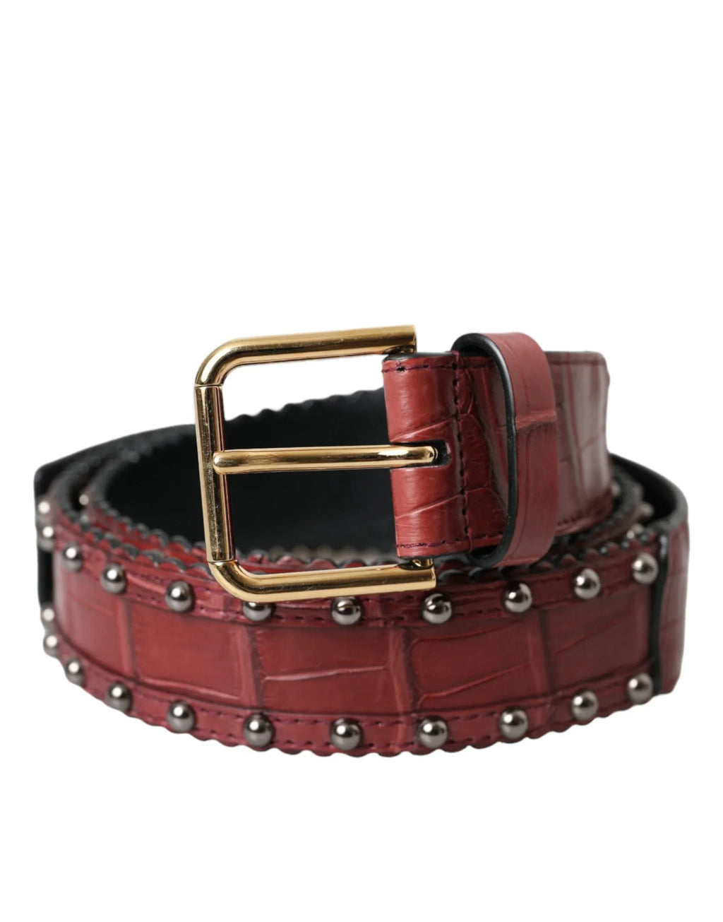 Dolce & Gabbana Brown Alligator Leather Studded Metal Buckle Belt - Zeiniez
