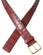 Dolce & Gabbana Brown Alligator Leather Studded Metal Buckle Belt - Zeiniez