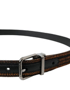 Dolce & Gabbana Gold Jacquard Stripes Silver Metal Buckle Belt - Zeiniez