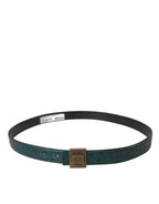 Dolce & Gabbana Dark Green Leather Square Metal Buckle Belt - Zeiniez