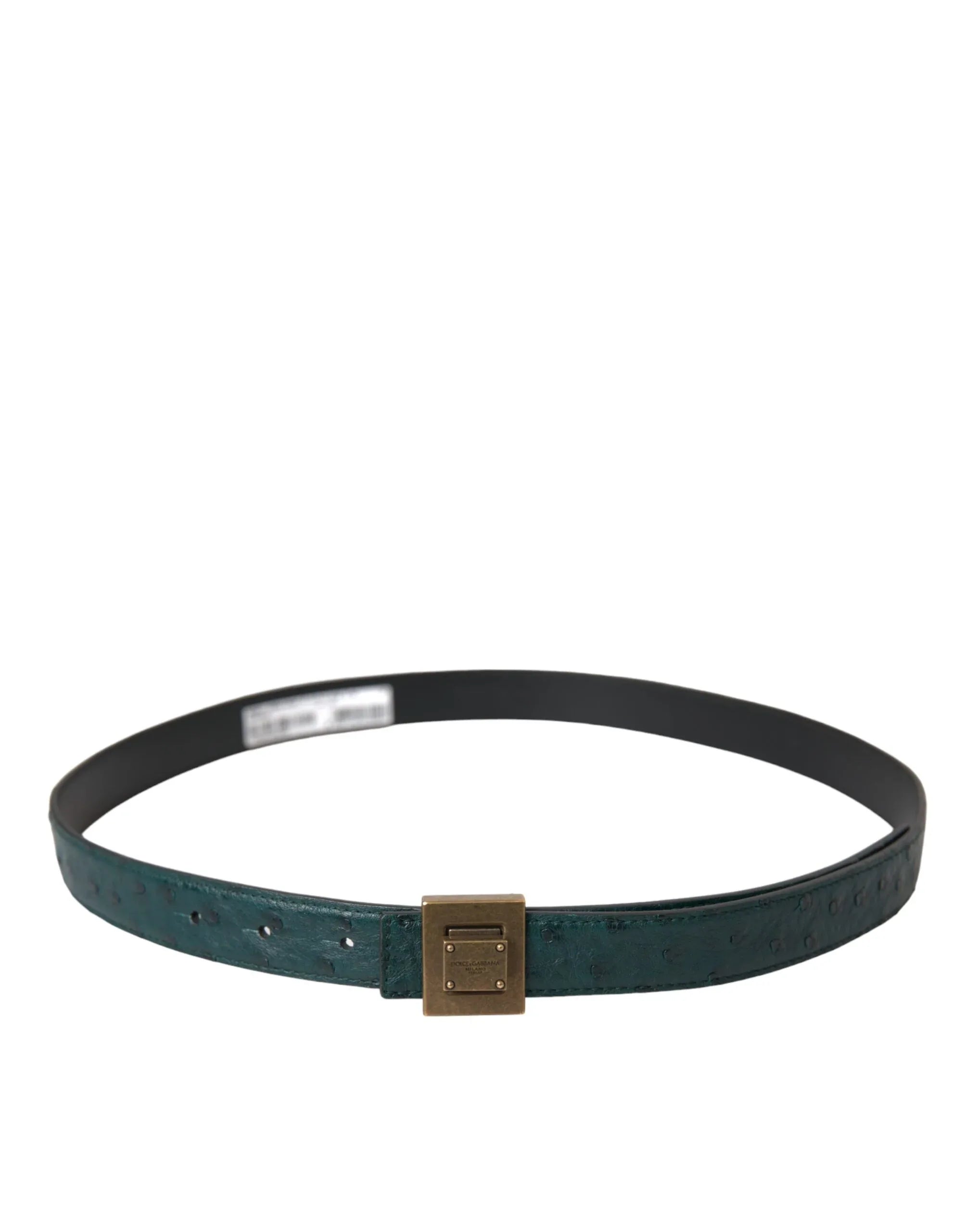 Dolce & Gabbana Dark Green Leather Square Metal Buckle Belt - Zeiniez
