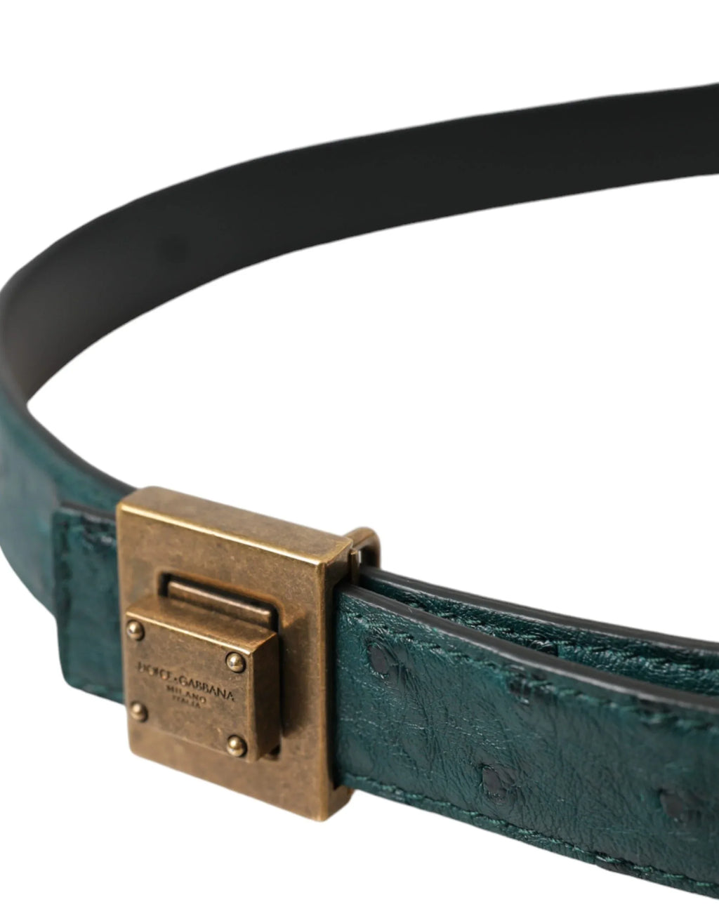 Dolce & Gabbana Dark Green Leather Square Metal Buckle Belt - Zeiniez