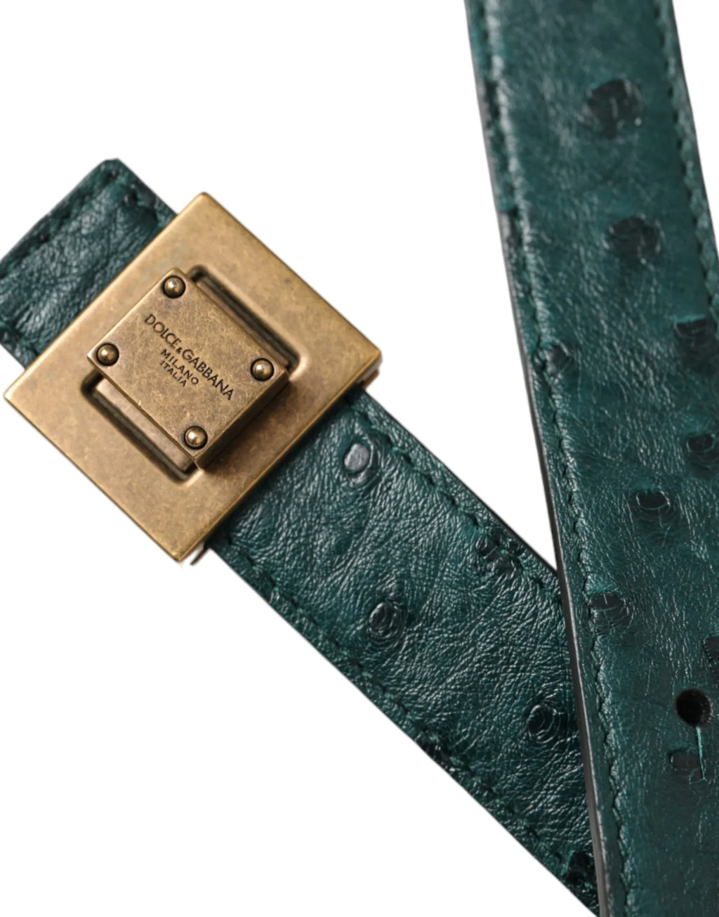 Dolce & Gabbana Dark Green Leather Square Metal Buckle Belt - Zeiniez