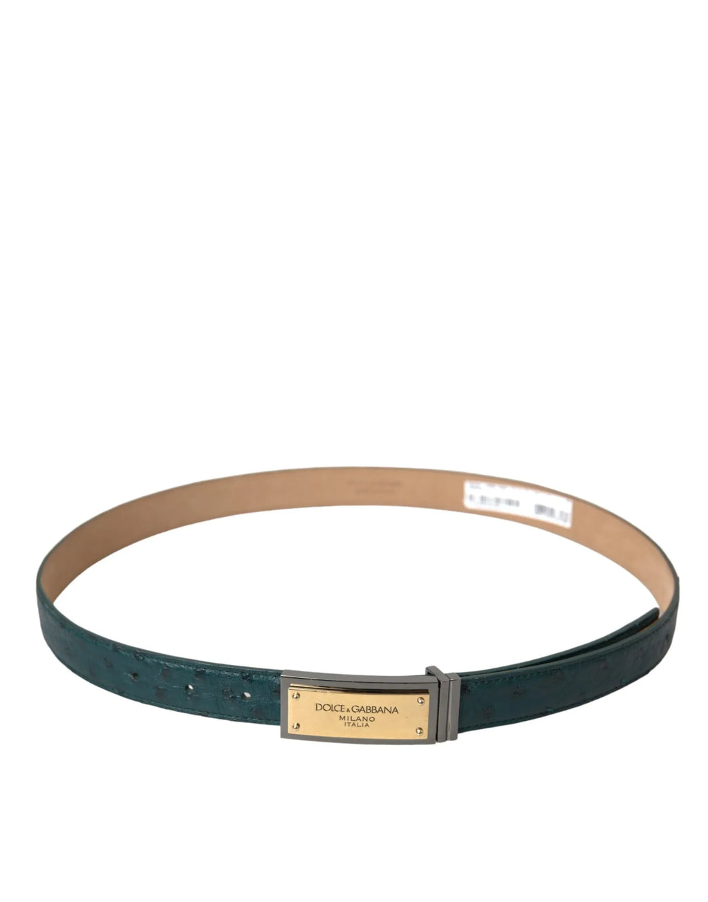 Dolce & Gabbana Green Leather Gold Logo Engraved Buckle Belt - Zeiniez