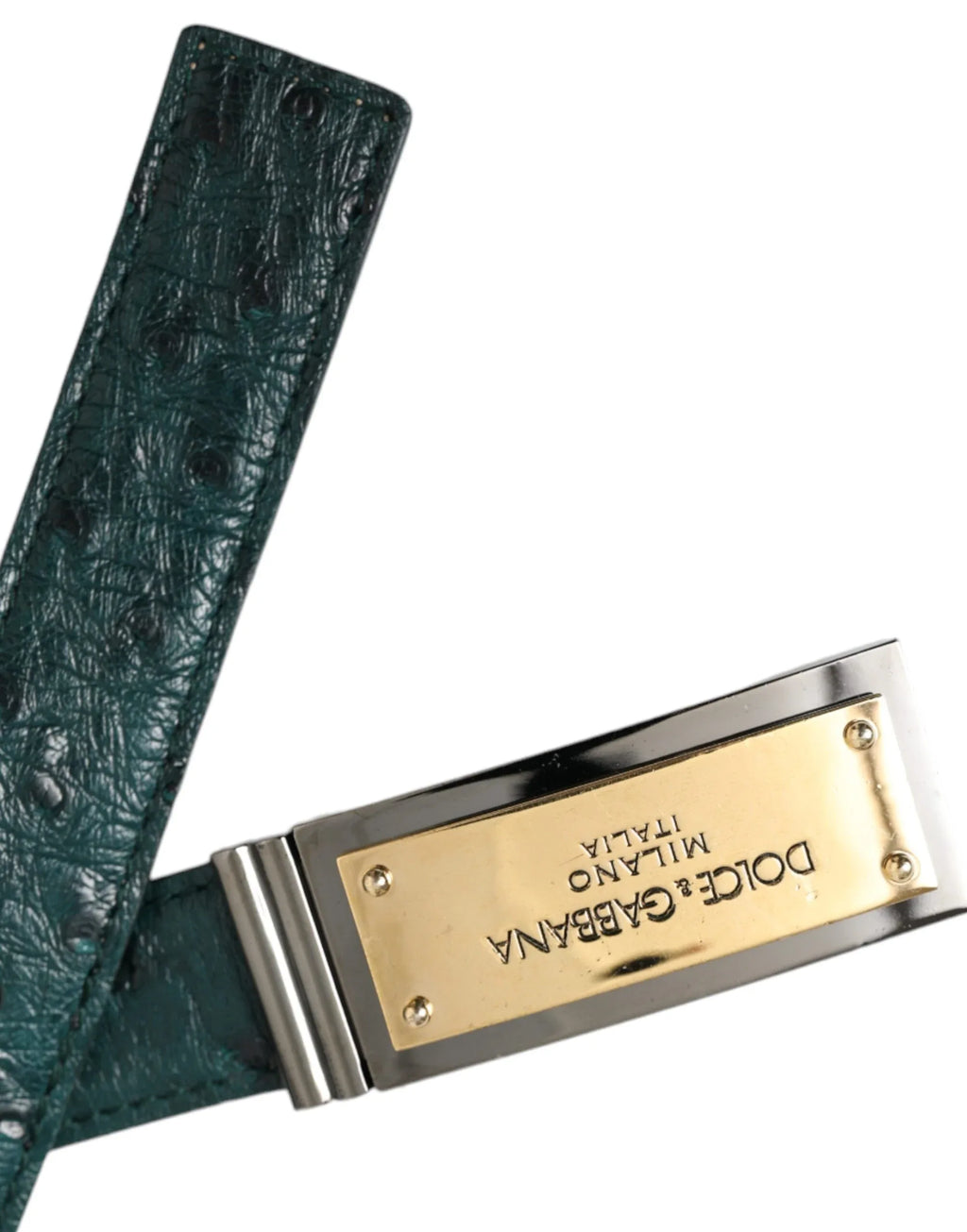 Dolce & Gabbana Green Leather Gold Logo Engraved Buckle Belt - Zeiniez