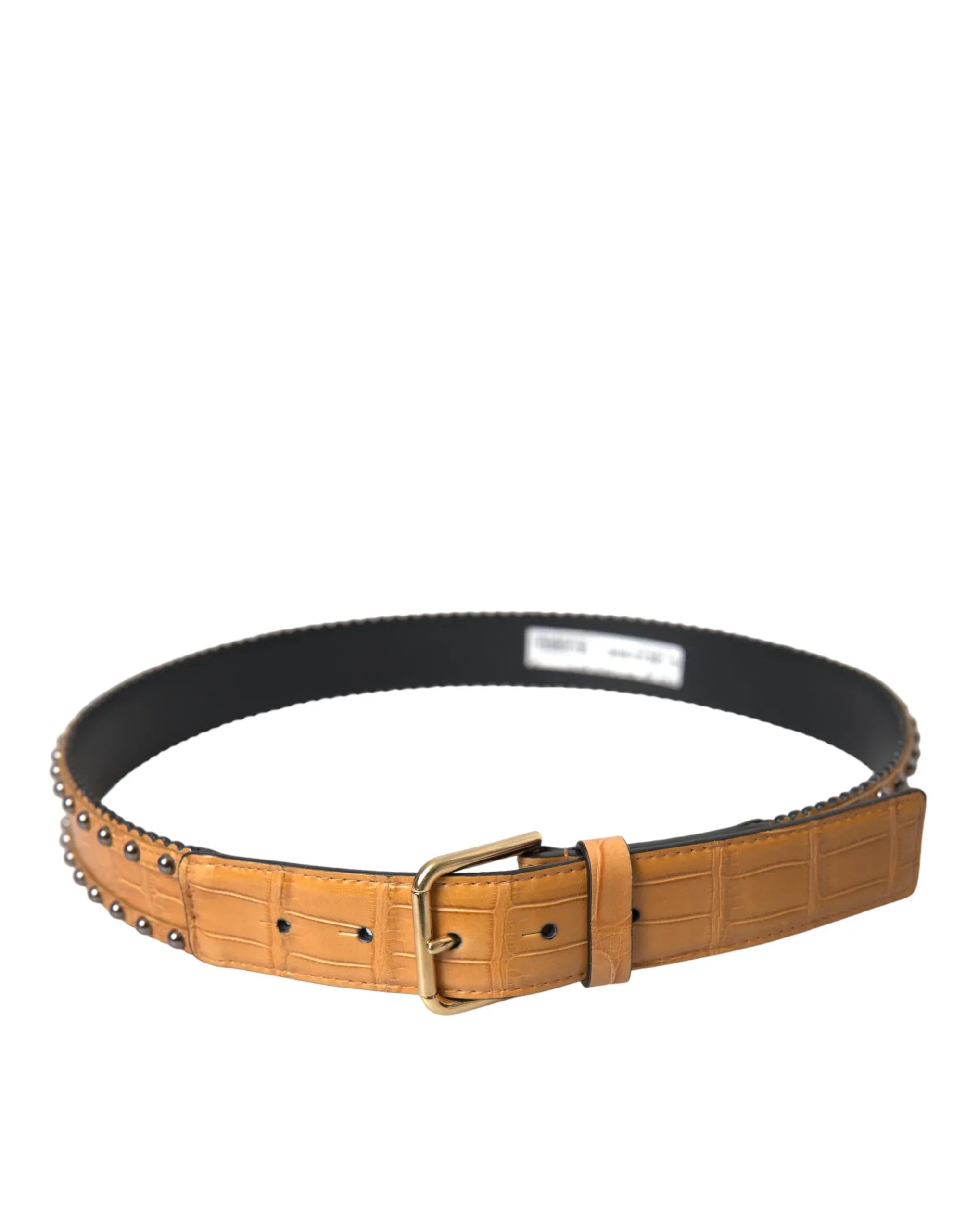 Dolce & Gabbana Beige Alligator Leather Studded Metal Buckle Belt - Zeiniez
