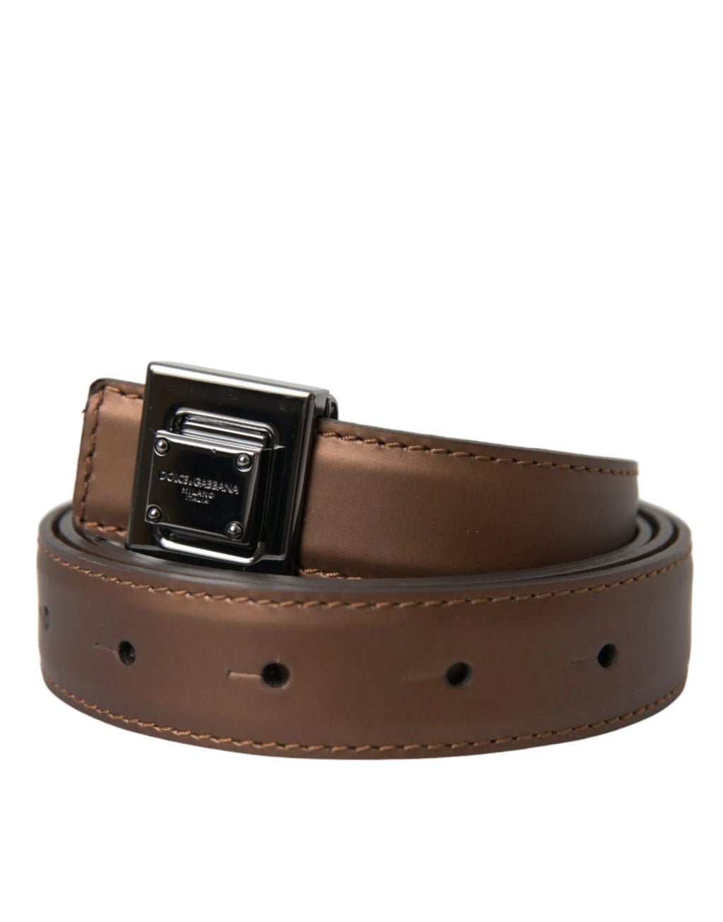 Dolce & Gabbana Bronze Leather Square Metal Buckle Belt - Zeiniez