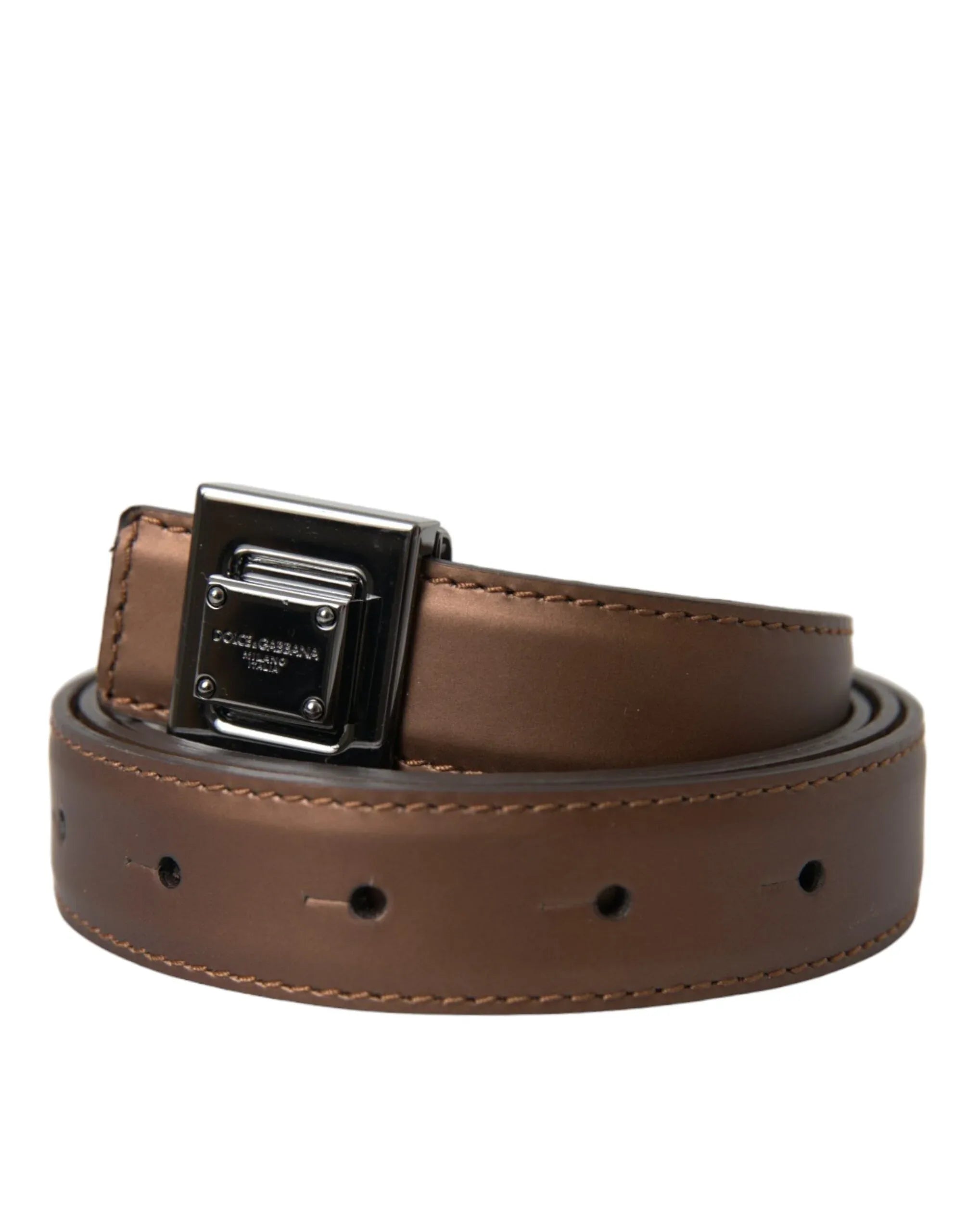 Dolce & Gabbana Bronze Leather Square Metal Buckle Belt - Zeiniez