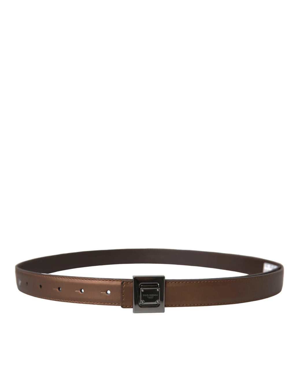 Dolce & Gabbana Bronze Leather Square Metal Buckle Belt - Zeiniez