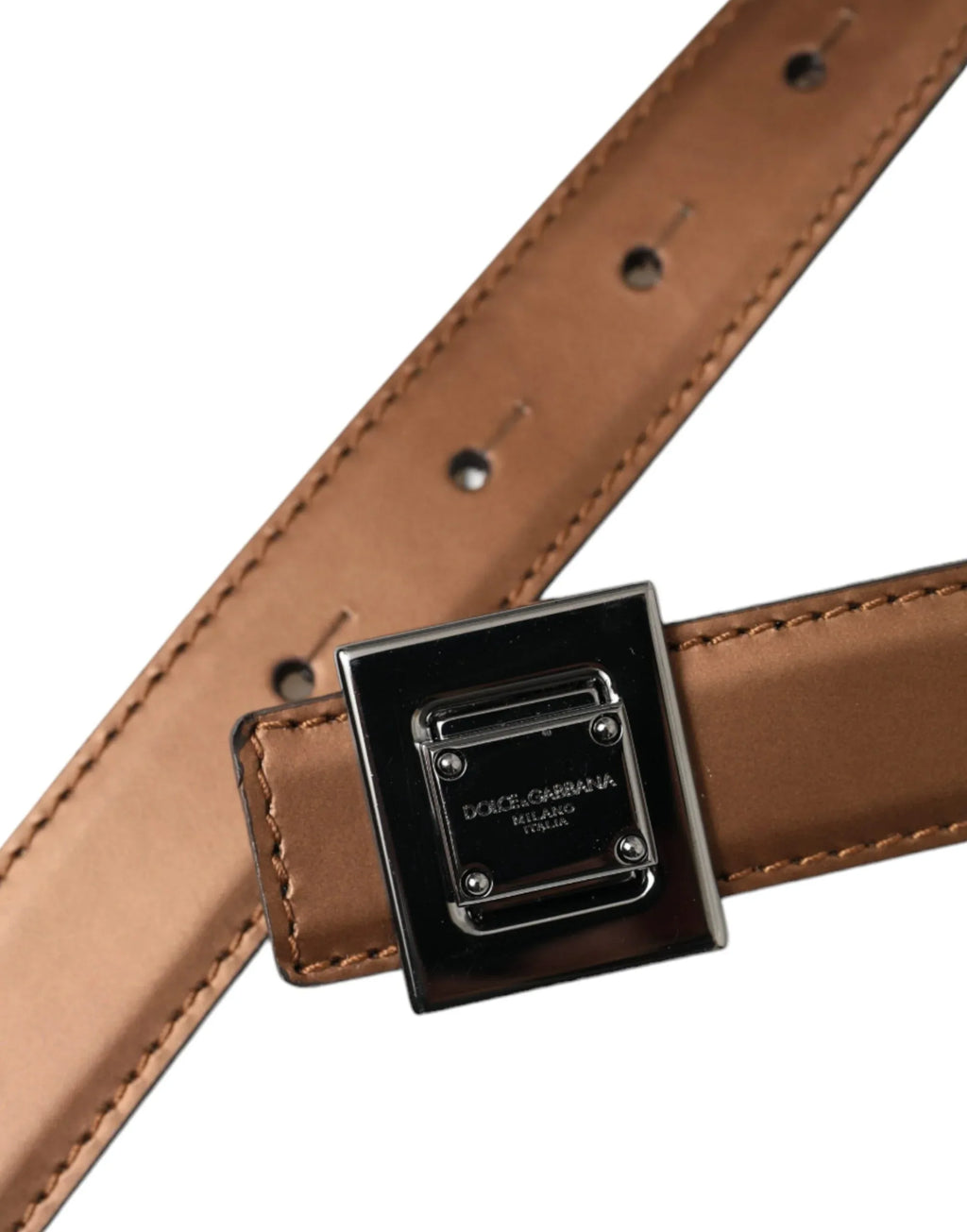 Dolce & Gabbana Bronze Leather Square Metal Buckle Belt - Zeiniez